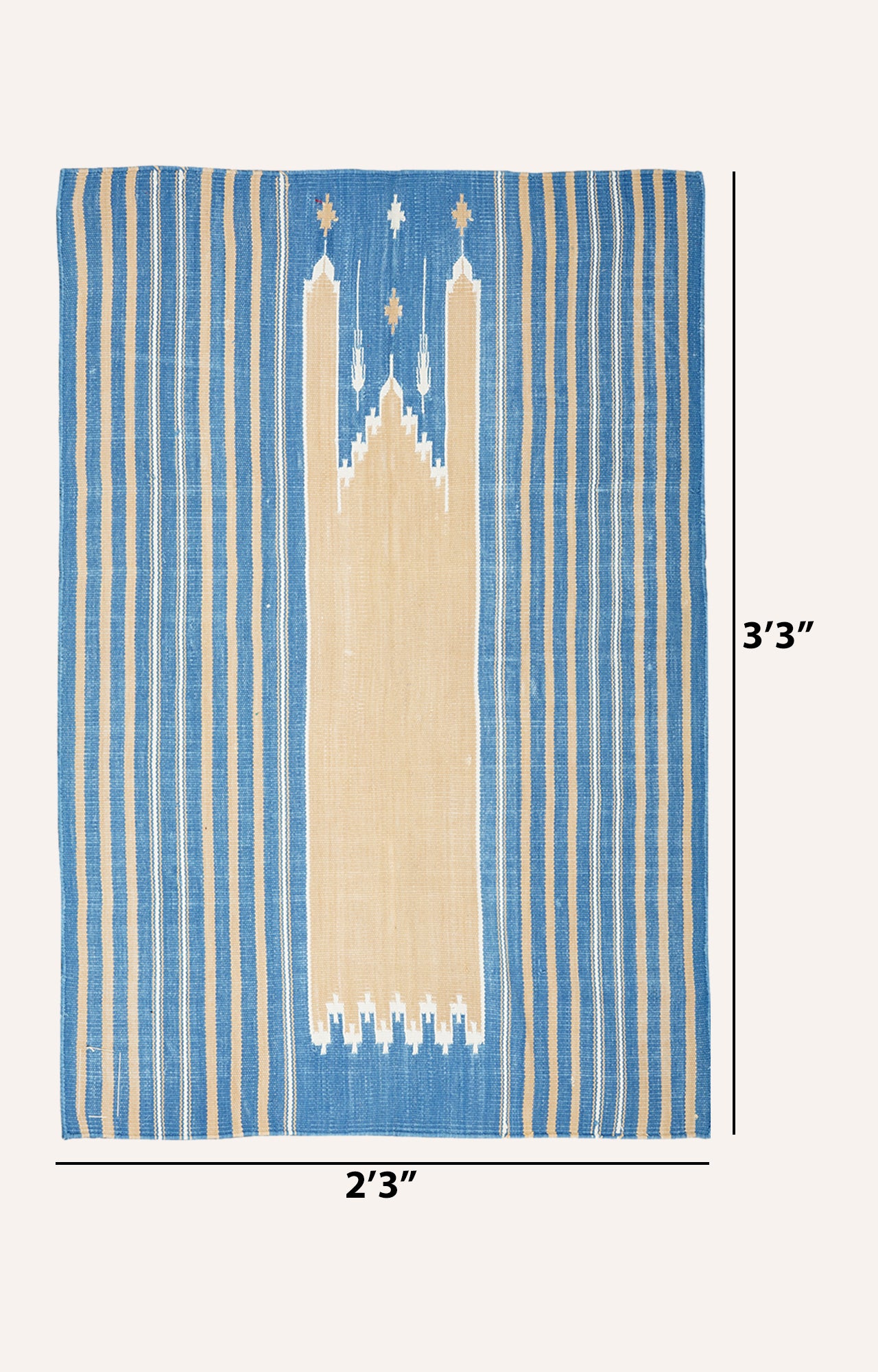 39 x 27 Inches Handwoven Cotton Prayer Rug (Blue And Beige)