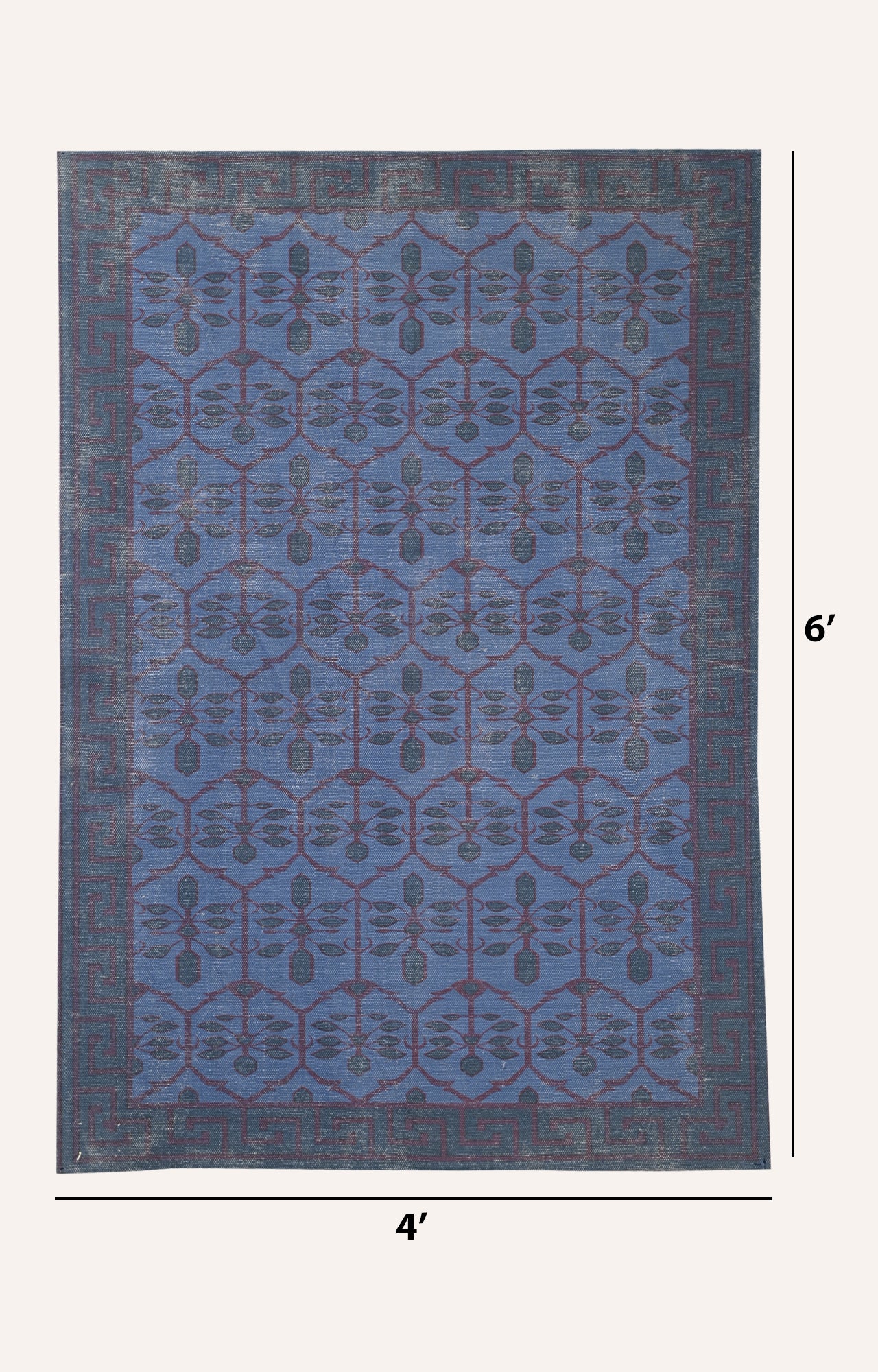 Handwoven Block Printed Trellis Geometric Blue Rug