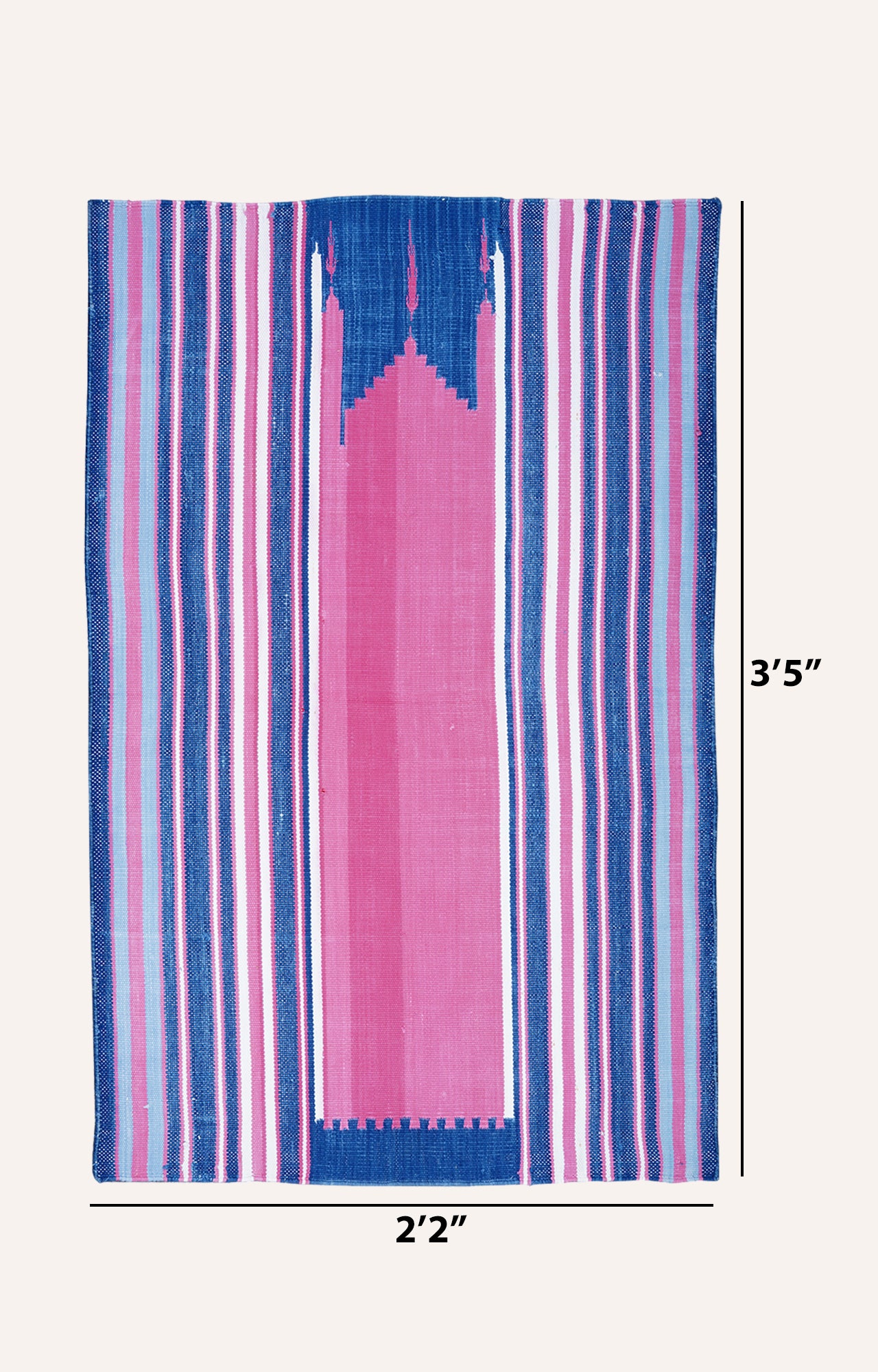 41 x 26 Inches Handwoven Cotton Prayer Rug (Blue And Pink)