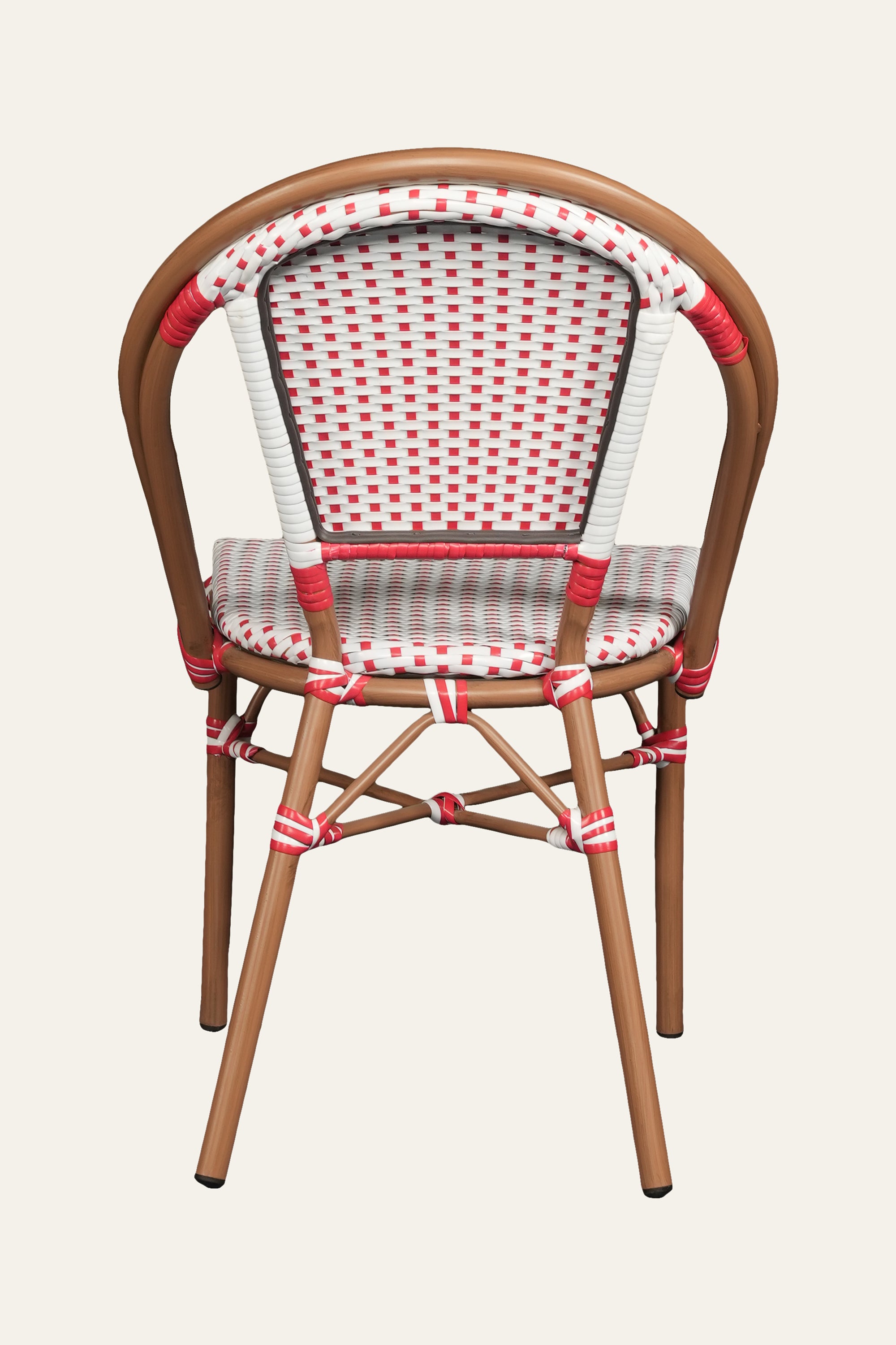 Red & White Rope Woven and Metal Outdoor Bistro Chair