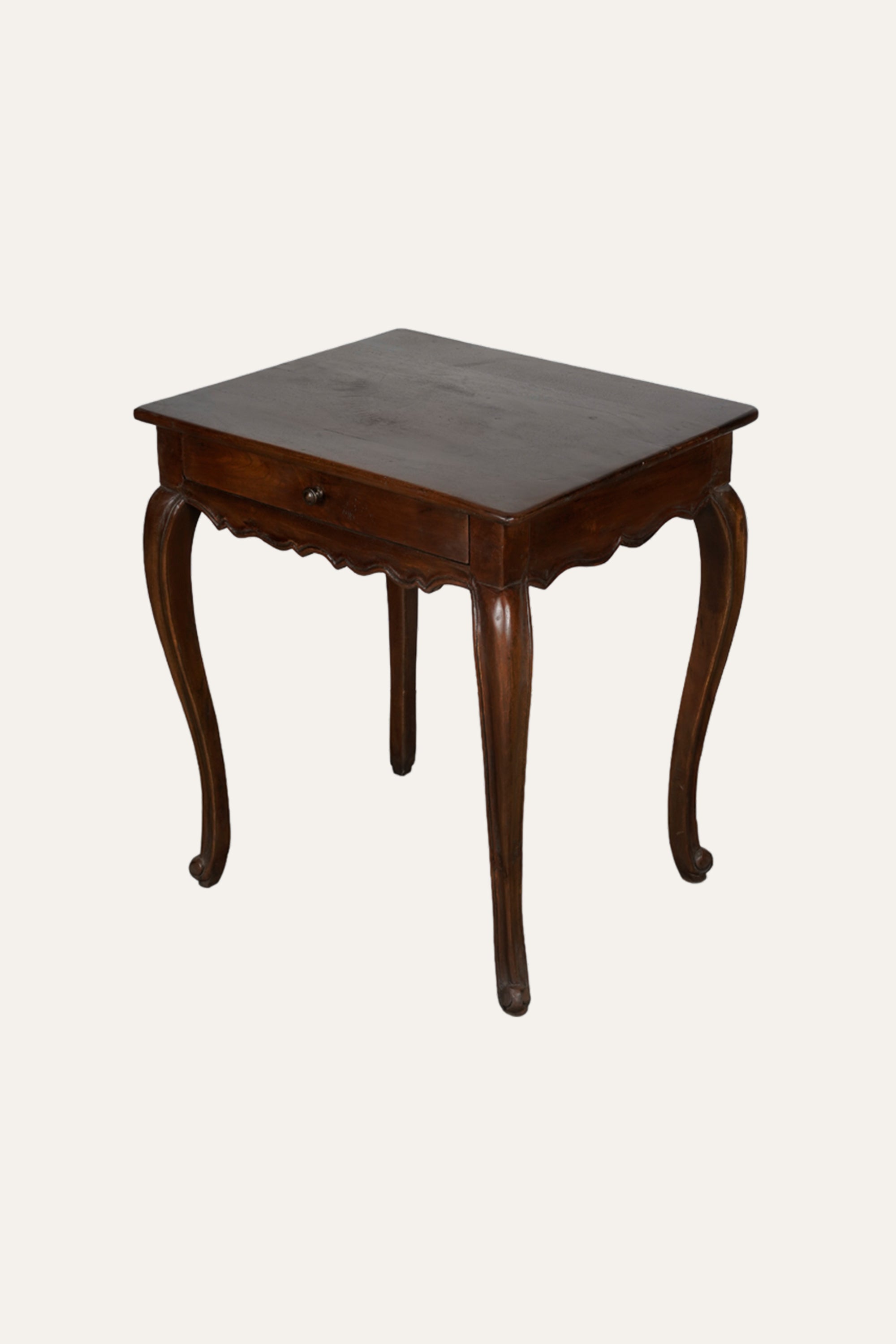 French Provincial Wooden Bedside Table with Curved Legs