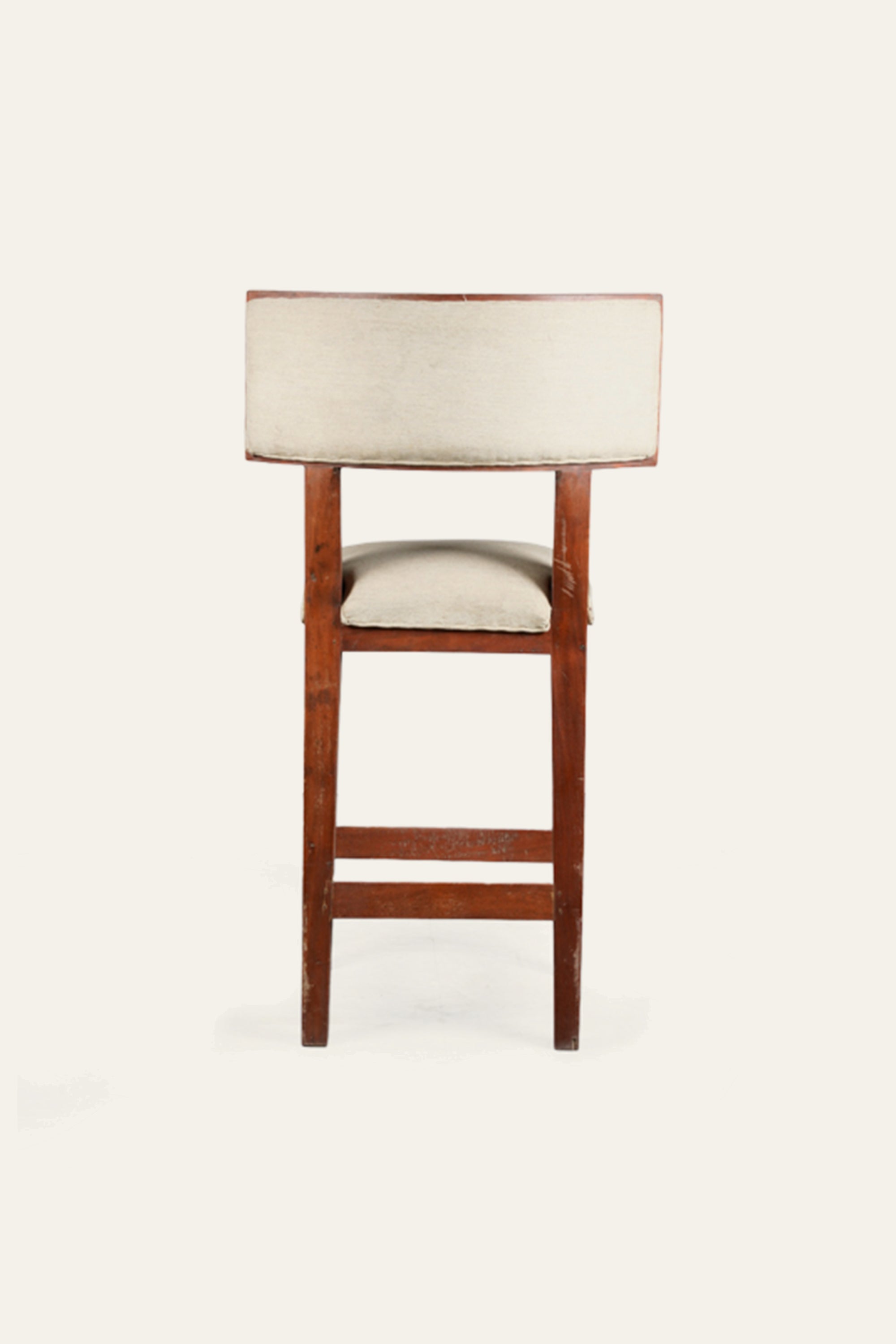 Classic Wood Bar Chair with Beige Upholstered Seat