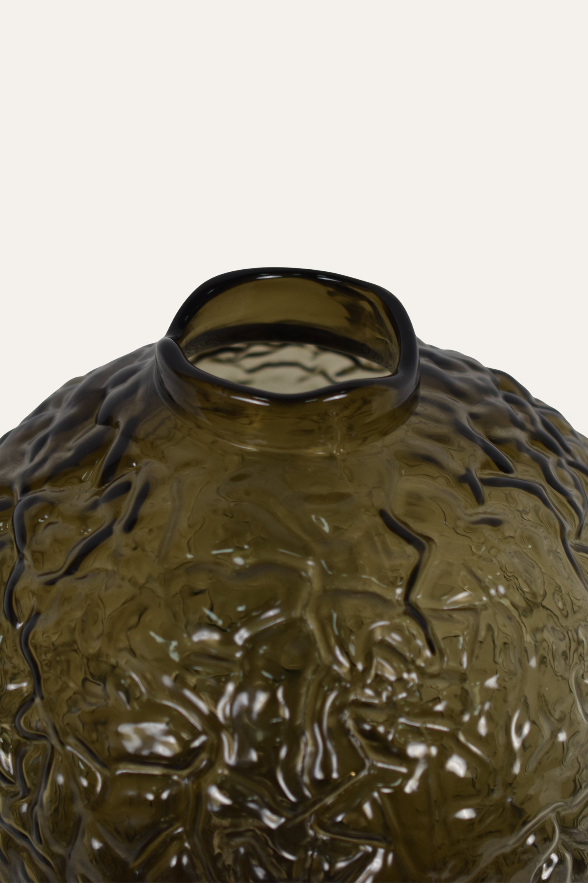 Hand Blown Colored Smoky Olive Textured Glass Vase Modern  Centerpiece
