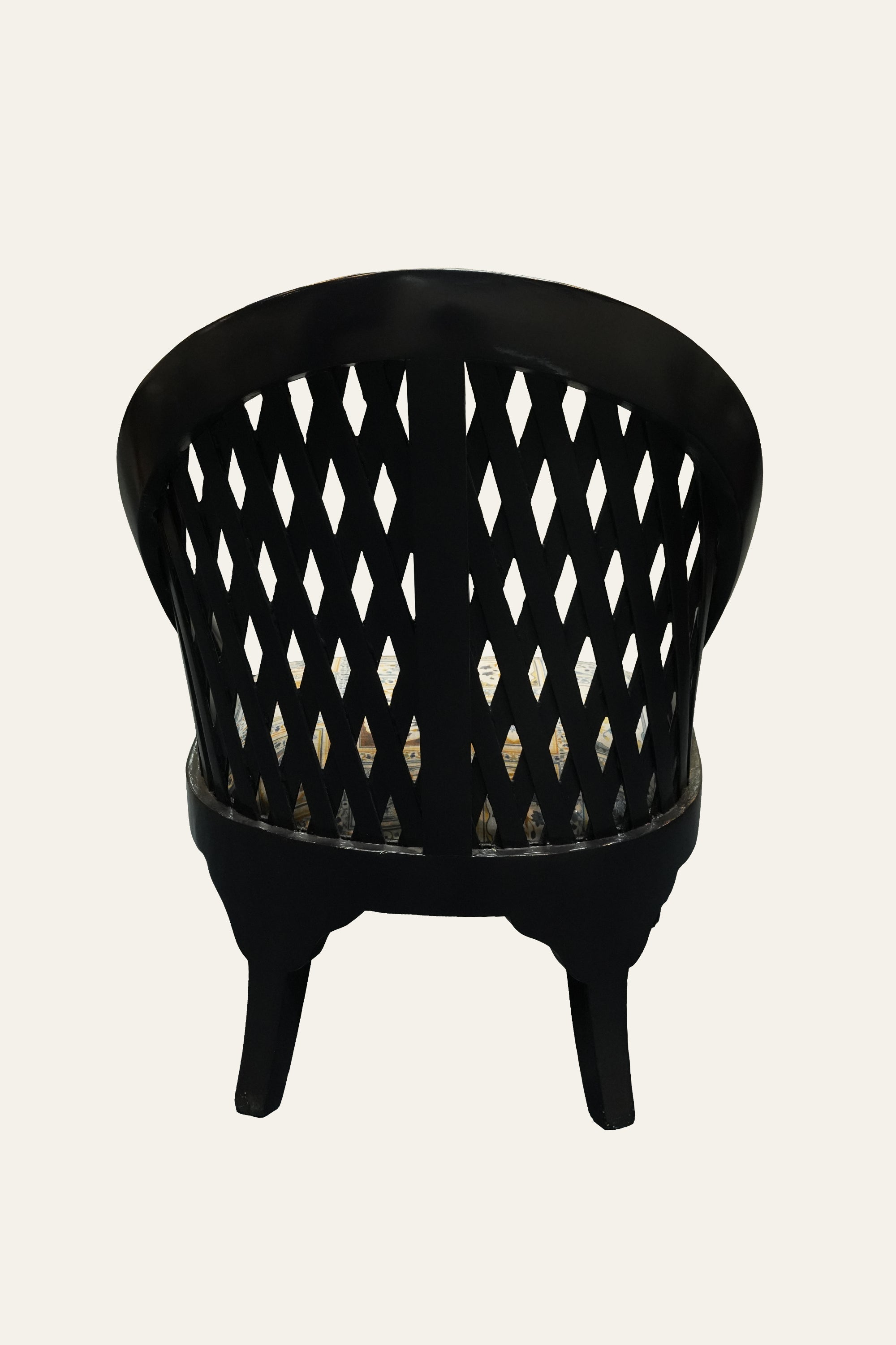 Black Lattice Back Accent Armchair with Floral Upholstery