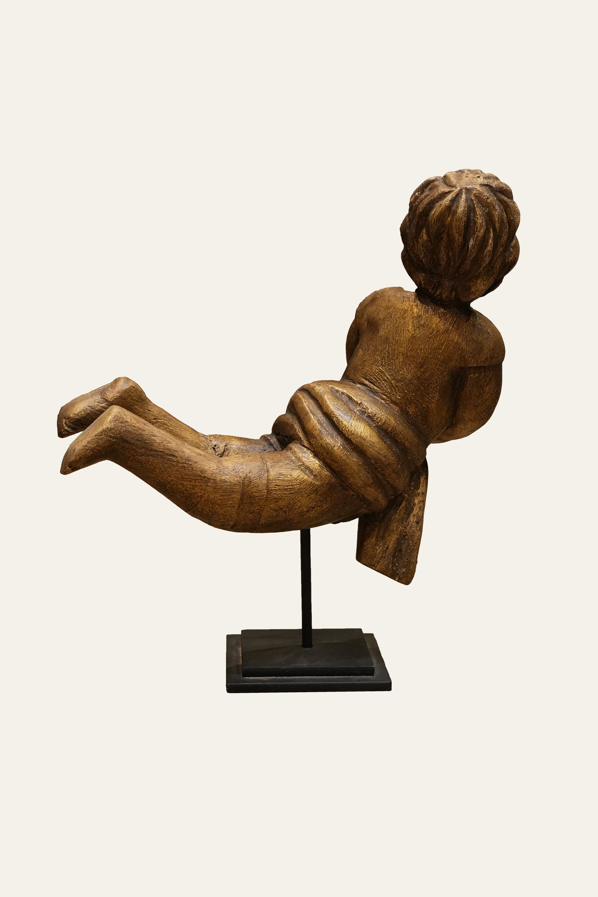 Cherub Statue on Display Stand in Wood