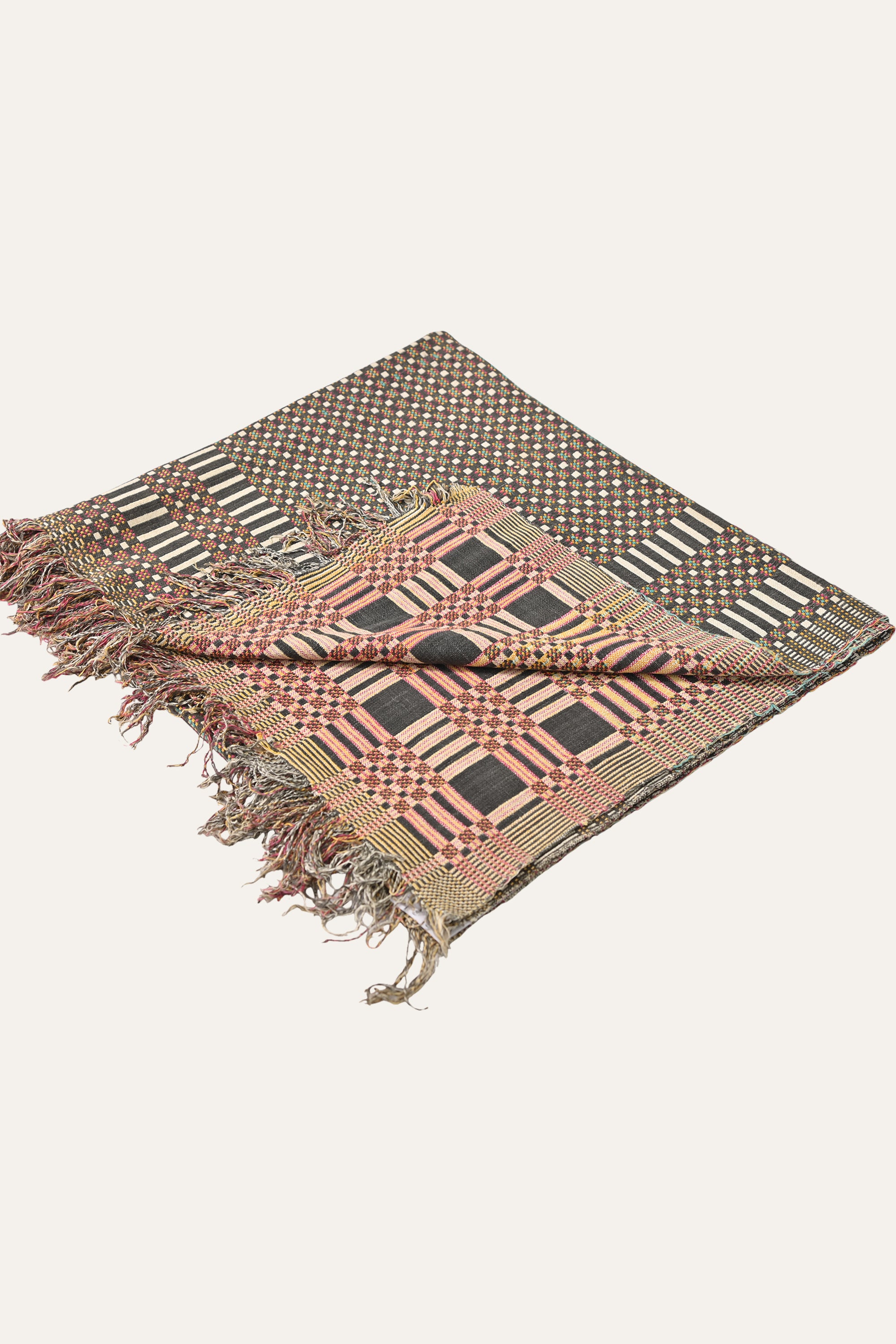 Traditional Geometric Reversible Cotton Khes Bedspread with Patterned Border
