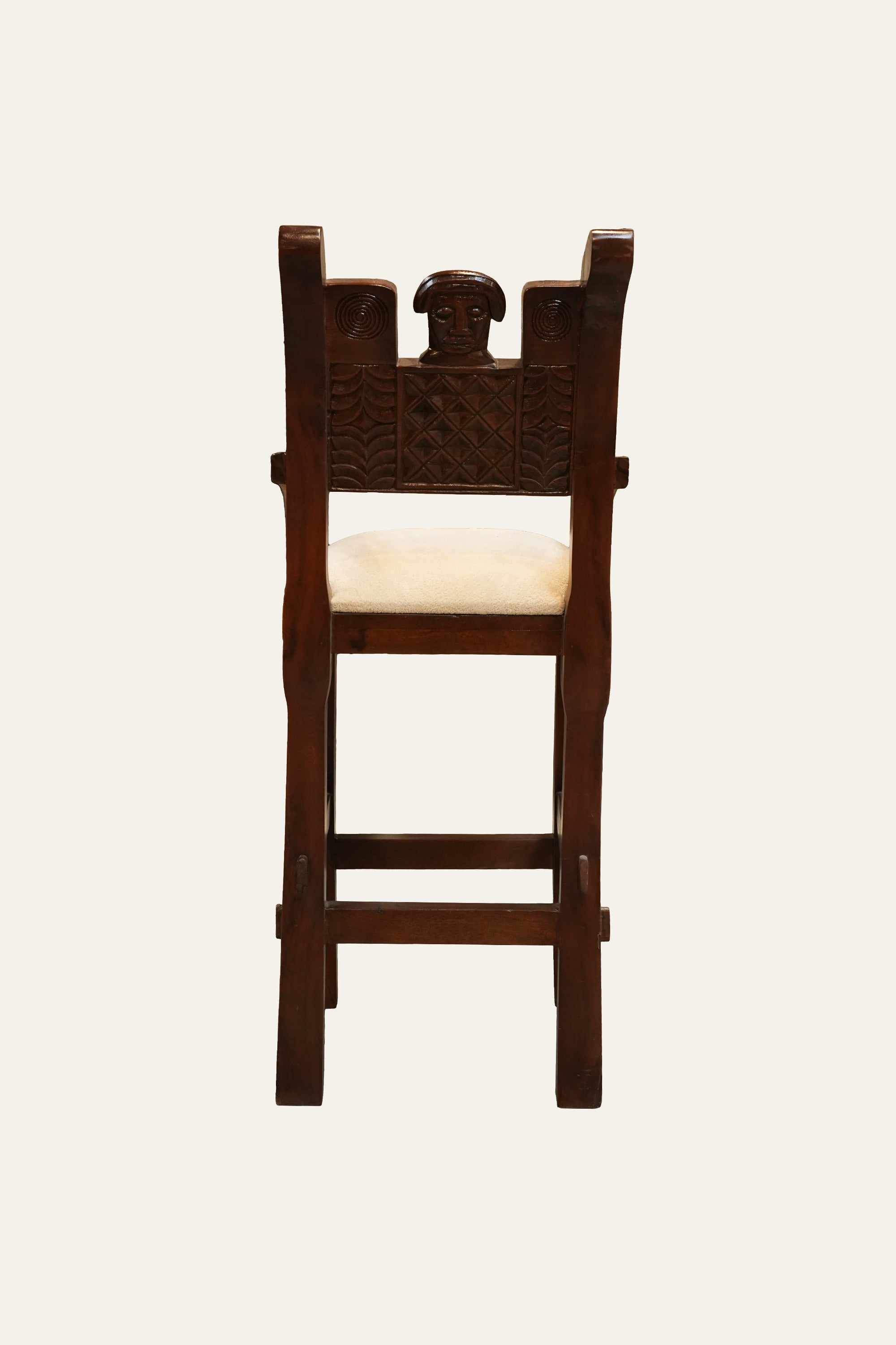 Tribal Carved Wooden Bar Chair