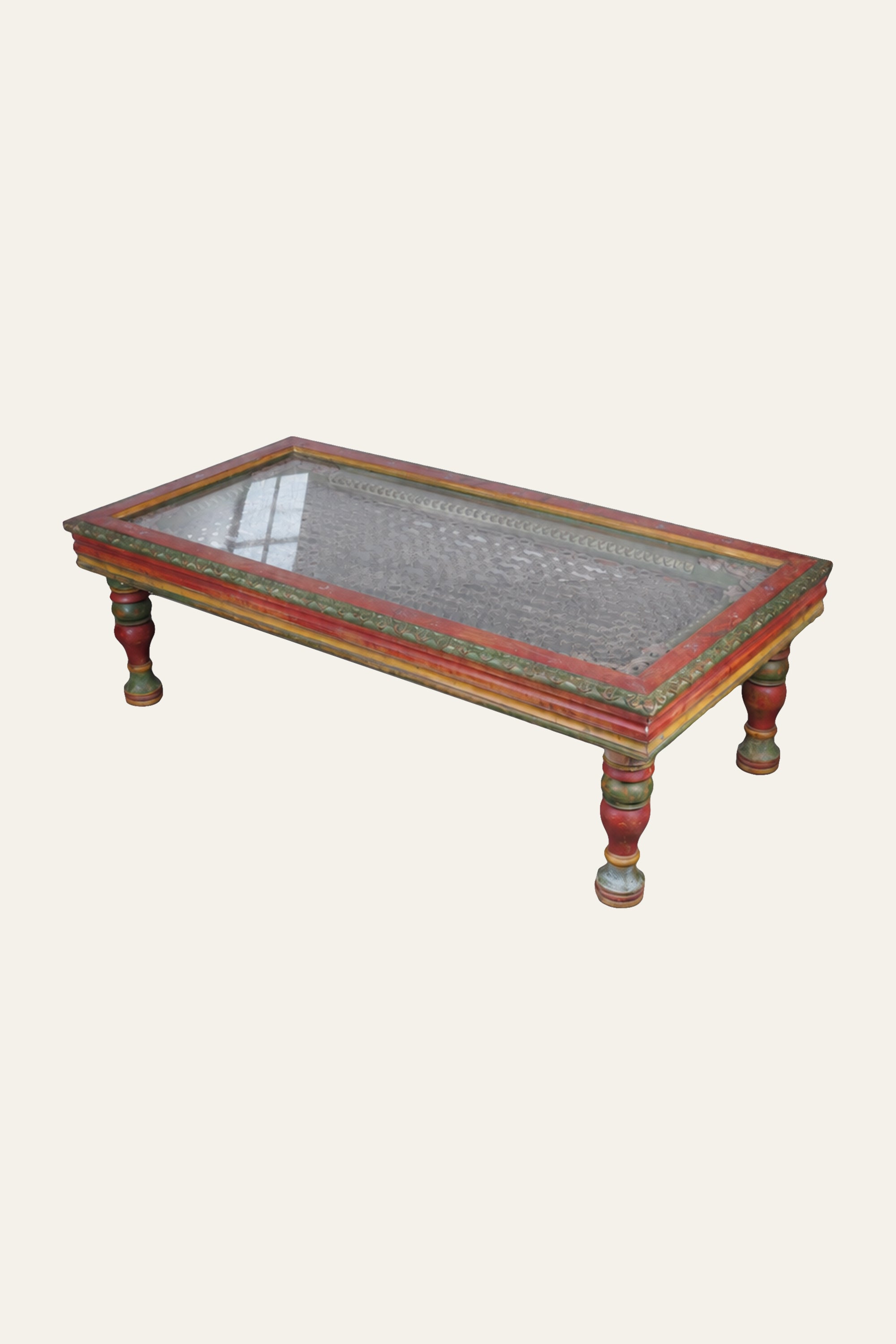 Shekhawati Style Multicolour Coffee Table with Metal Mesh Top