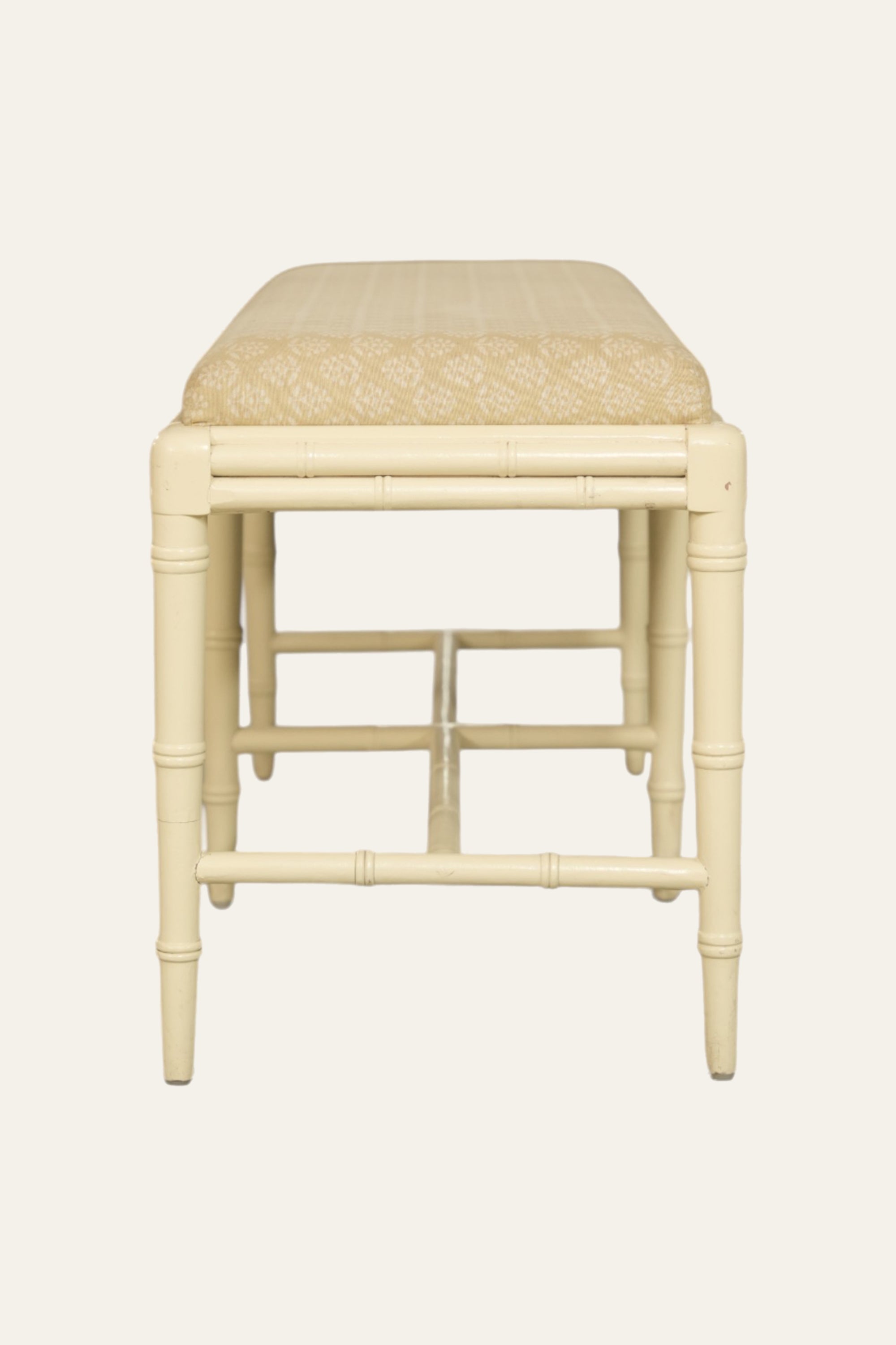 Printed Cotton Upholstered Wood Bench with Cross Stretcher Base