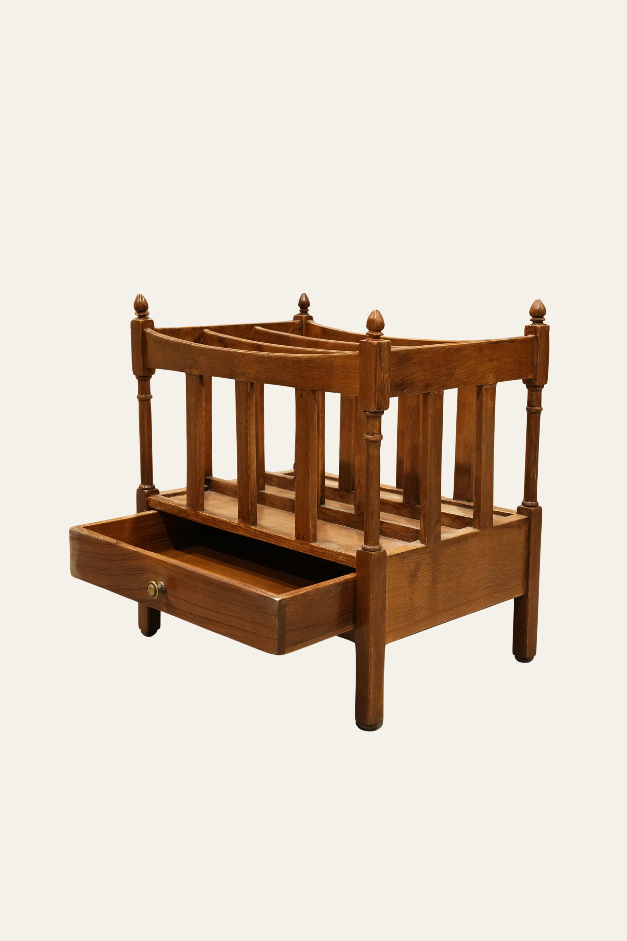 Wooden Slatted Magazine Holder with Drawer & Vintage Style Rack for Living Room