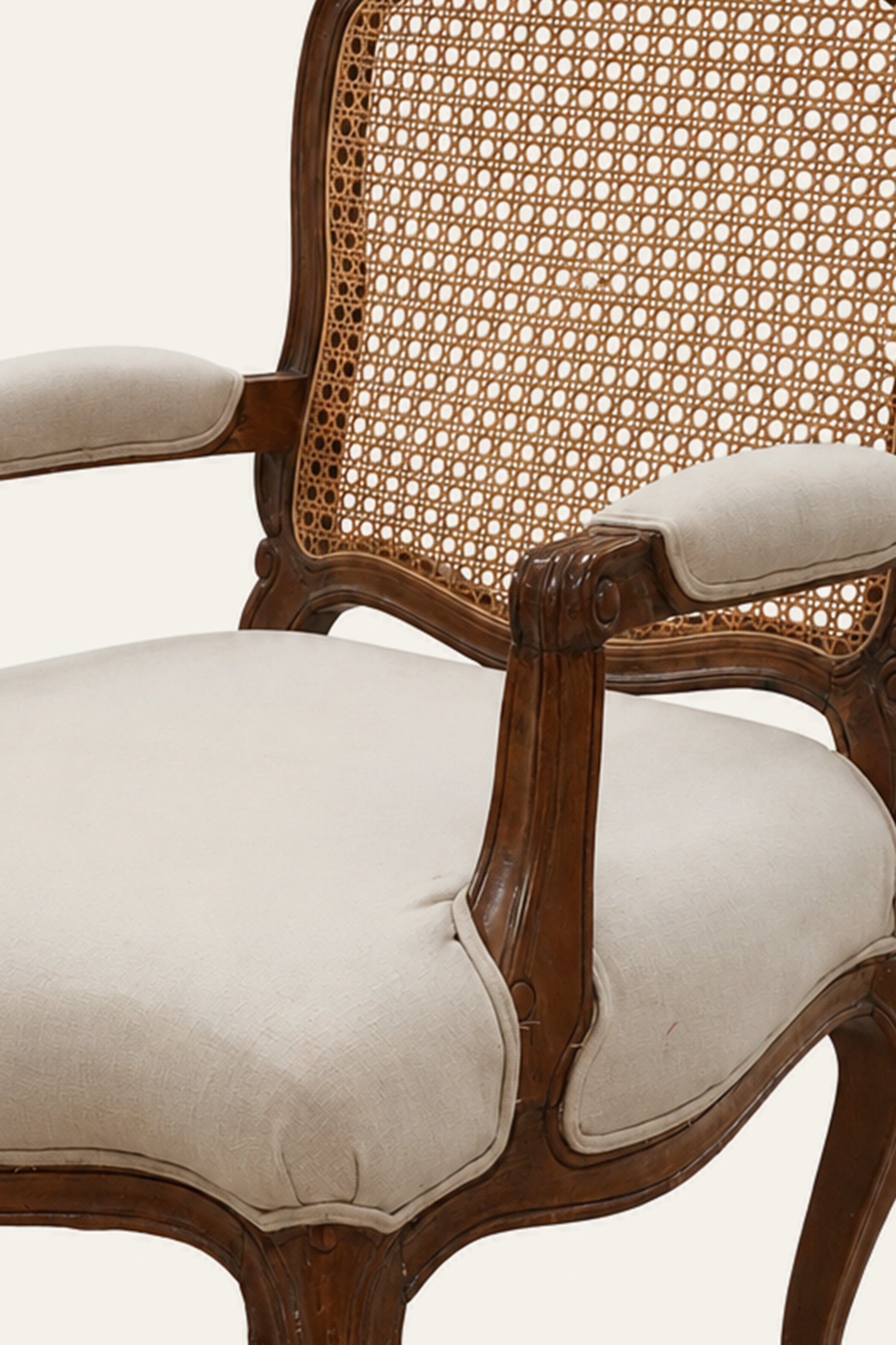 French Provincial Style Cane Back Upholstered Armchair
