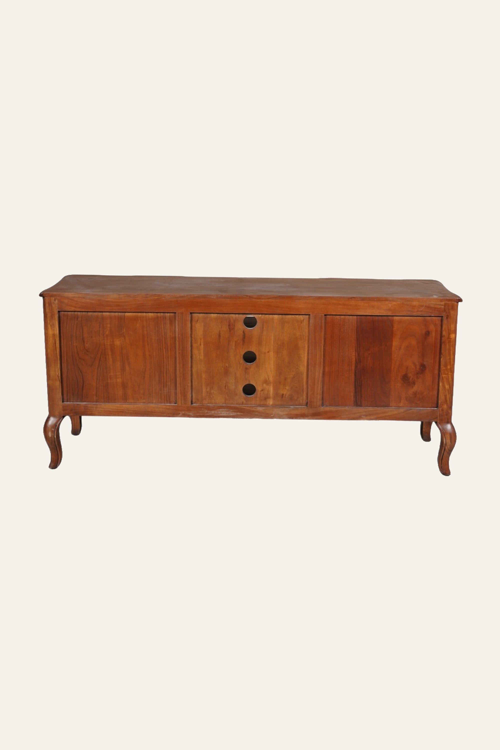 French Provincial Wooden TV Unit with 4 Drawers & Open Media Shelves