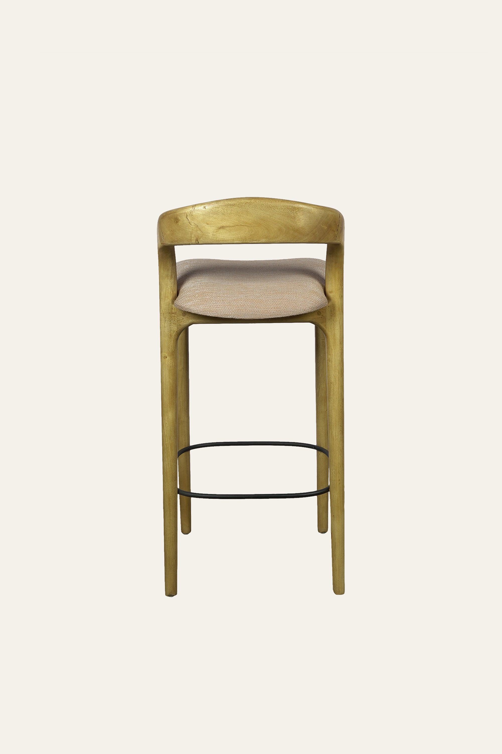 Curved Back Solid Wood Upholstered Bar Chair in Brown