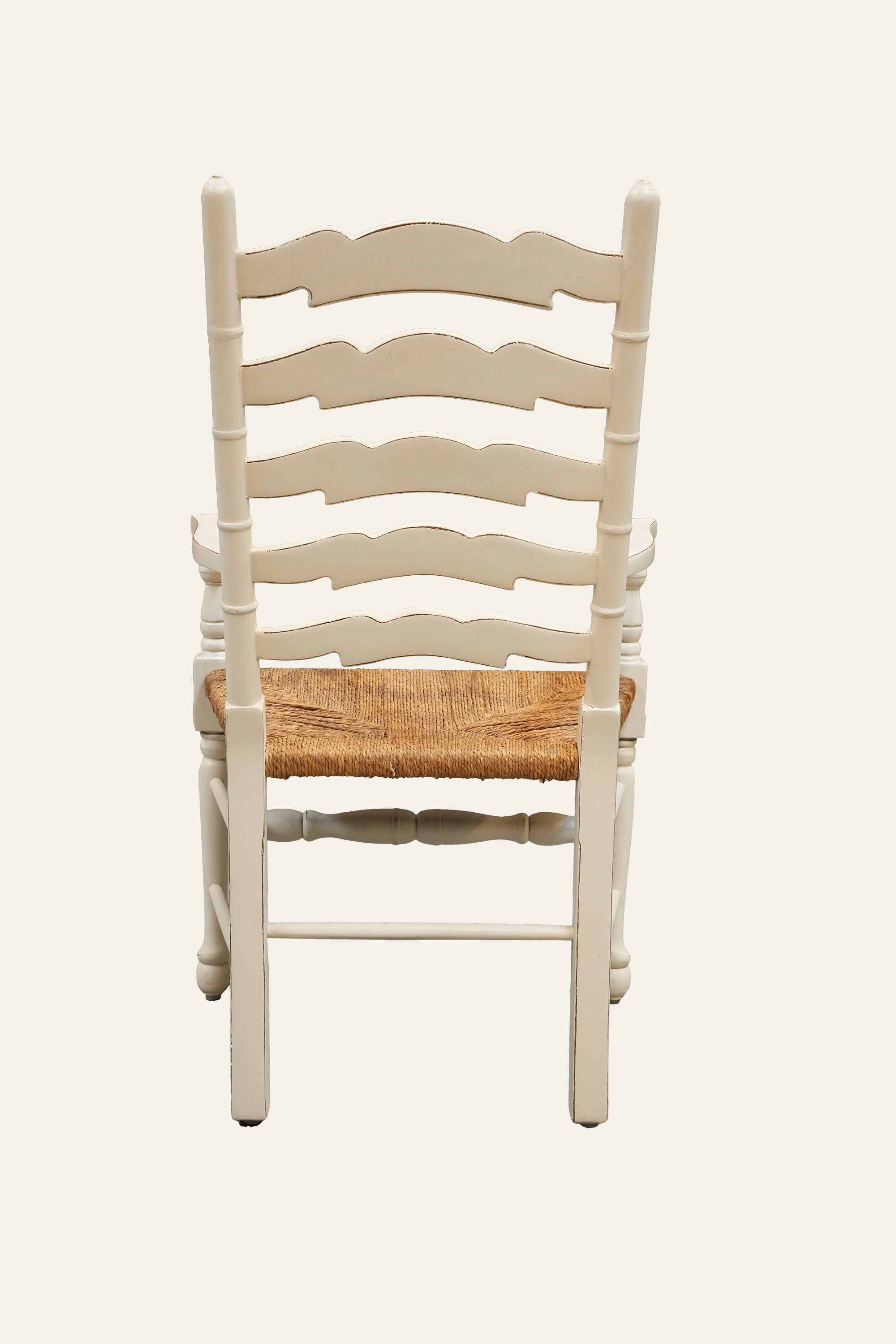 White Scalloped Armchair with Natural Fiber Seat