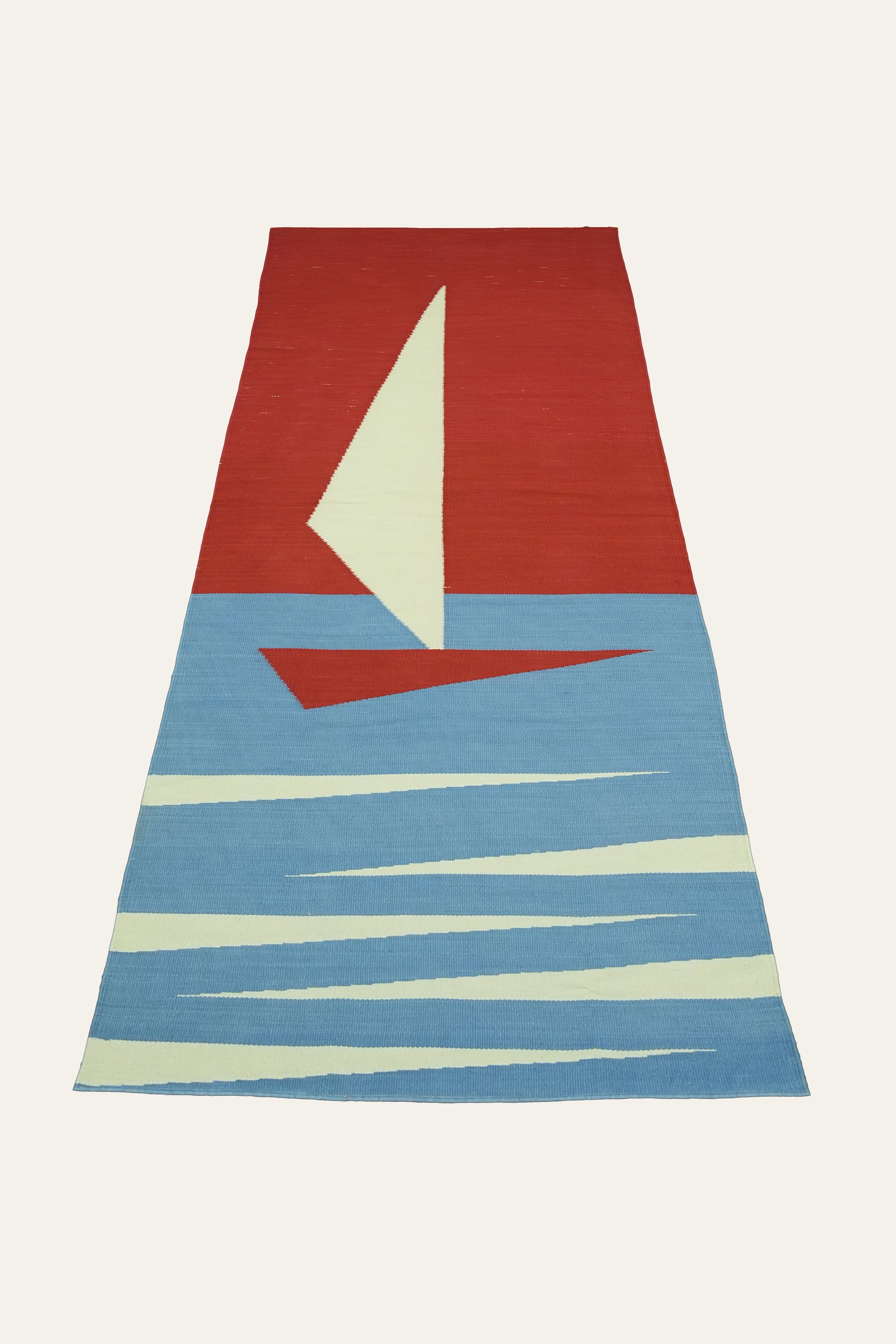 White and Red Sailboat Motif Cotton Yoga Mat