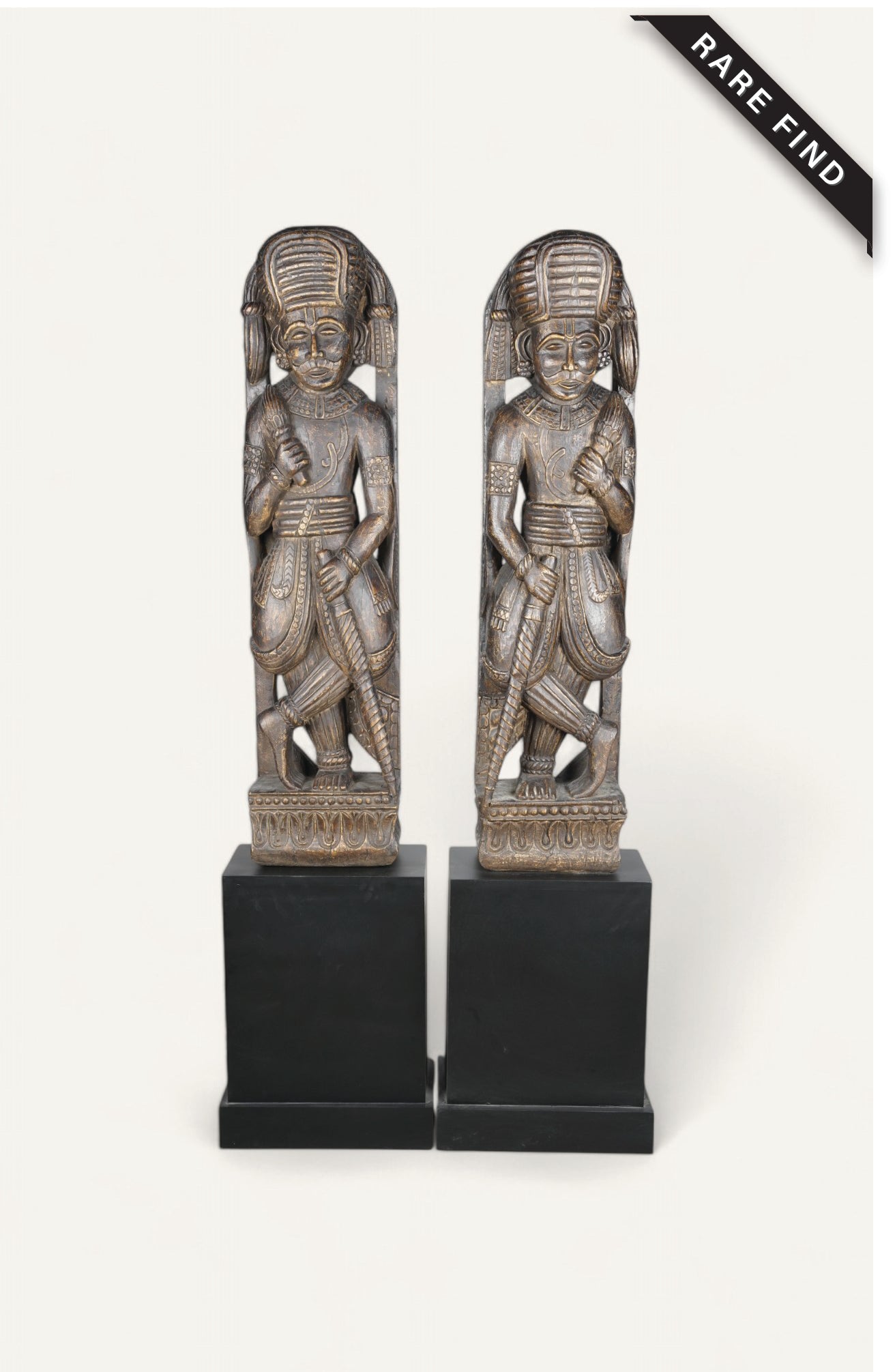 Abstract Wooden Figures On Stand - Pair