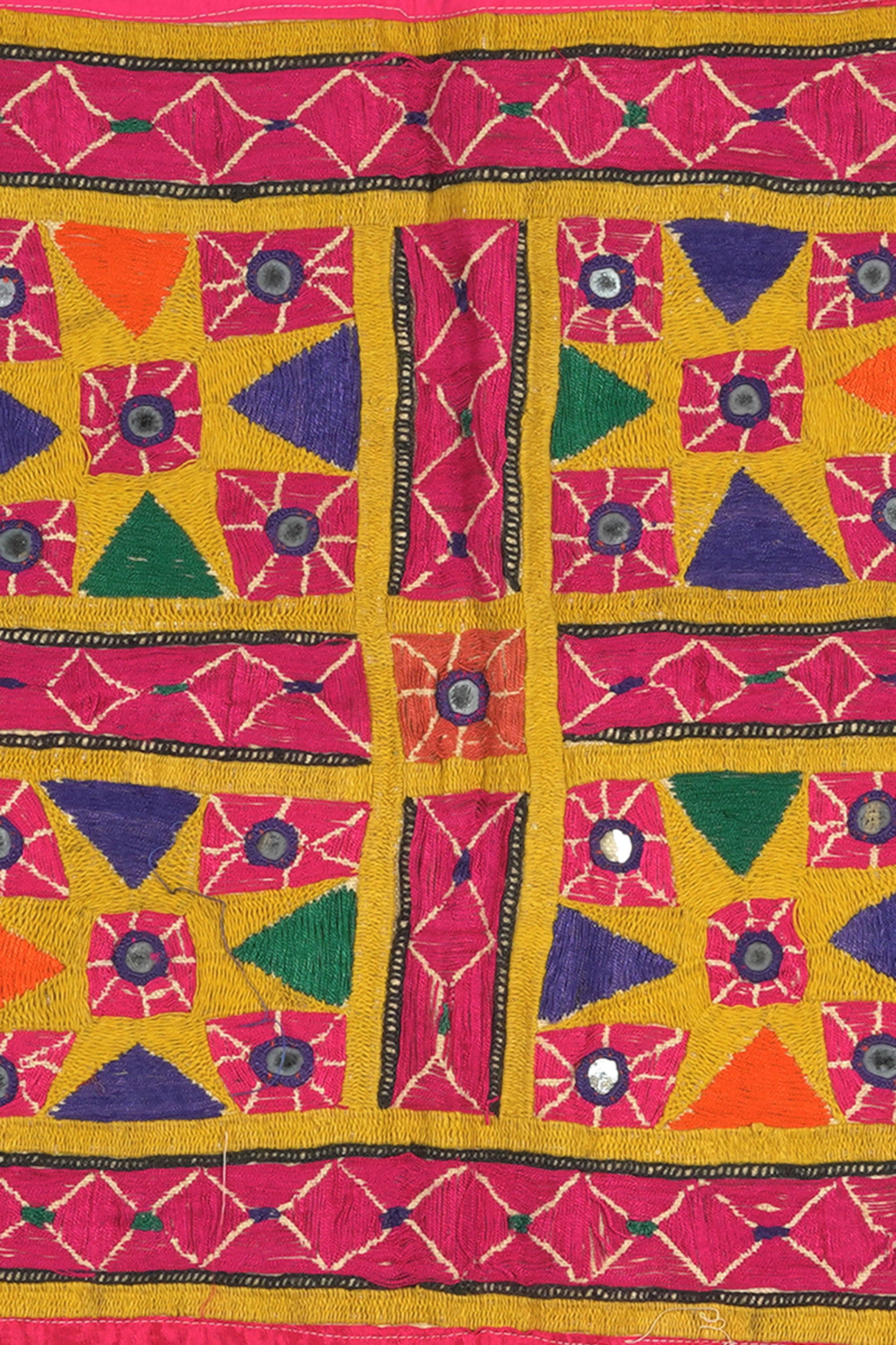Fuchsia Mirrorwork Gujarati Textile Panel Wall Decor