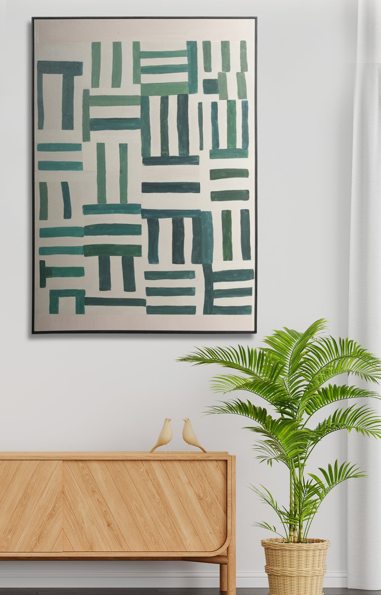 Teal Geometric Abstract II Oil Painting (Framed)