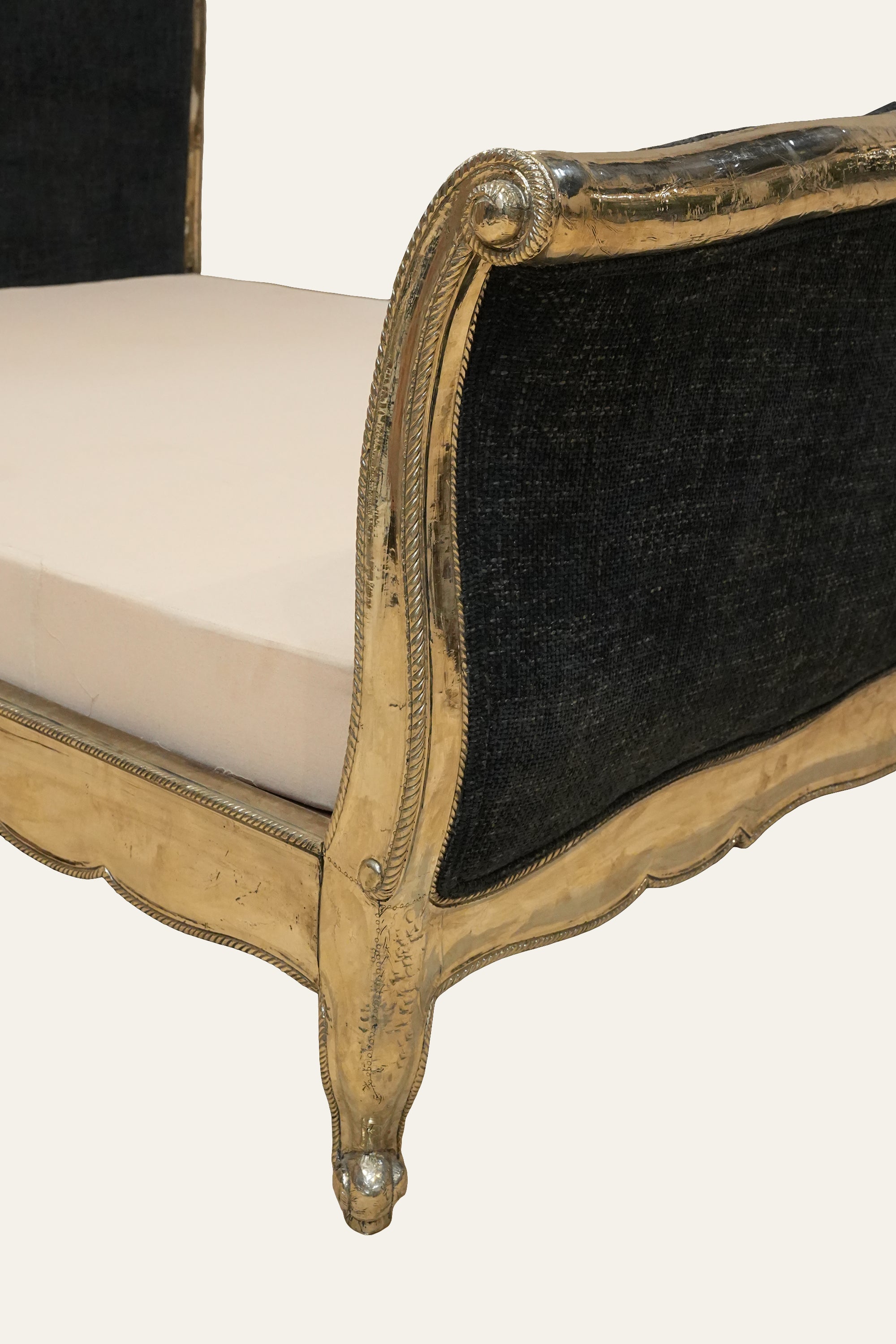 Black Upholstered King Size Bed with White Metal Frame