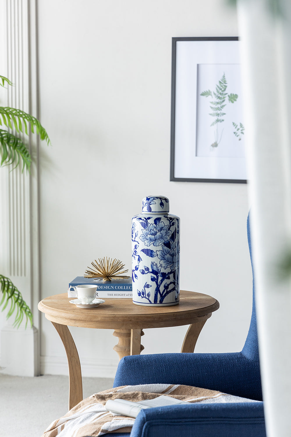 Blue & White Magnolia Ceramic Ginger Jar