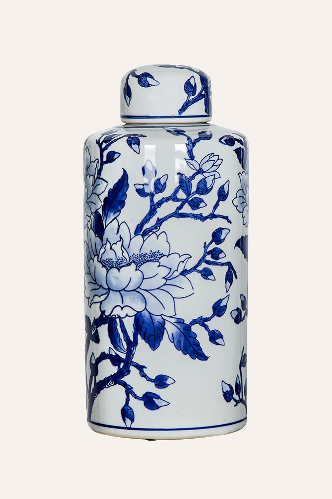 Blue & White Magnolia Ceramic Ginger Jar