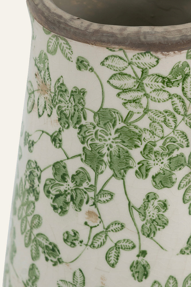 Green Floral Ceramic Pitcher – Decorative Flower Jug Vase