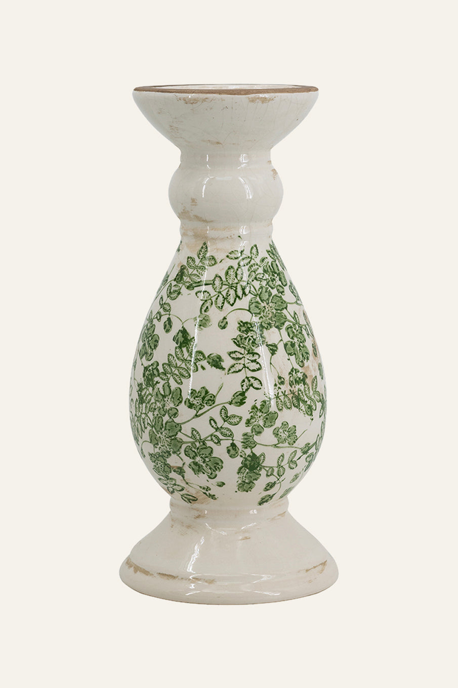 White Ceramic Botanical Pattern Candle Holder