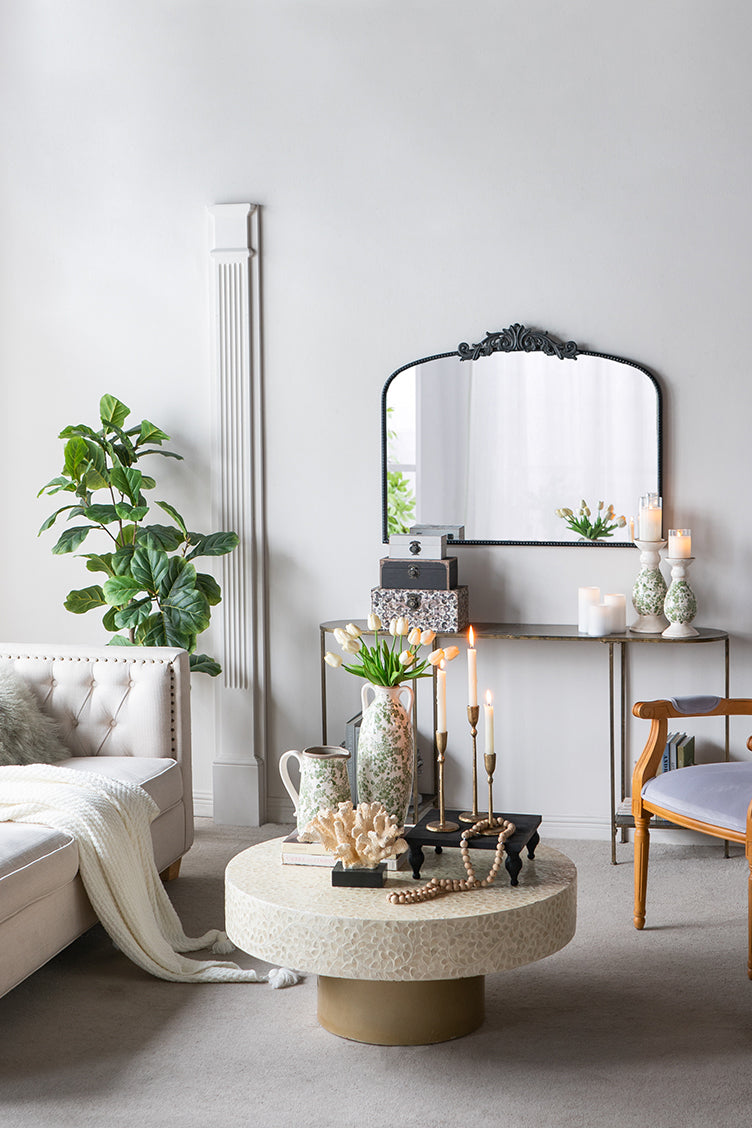 Floral and Vine Motif Candle Holder in Ceramic