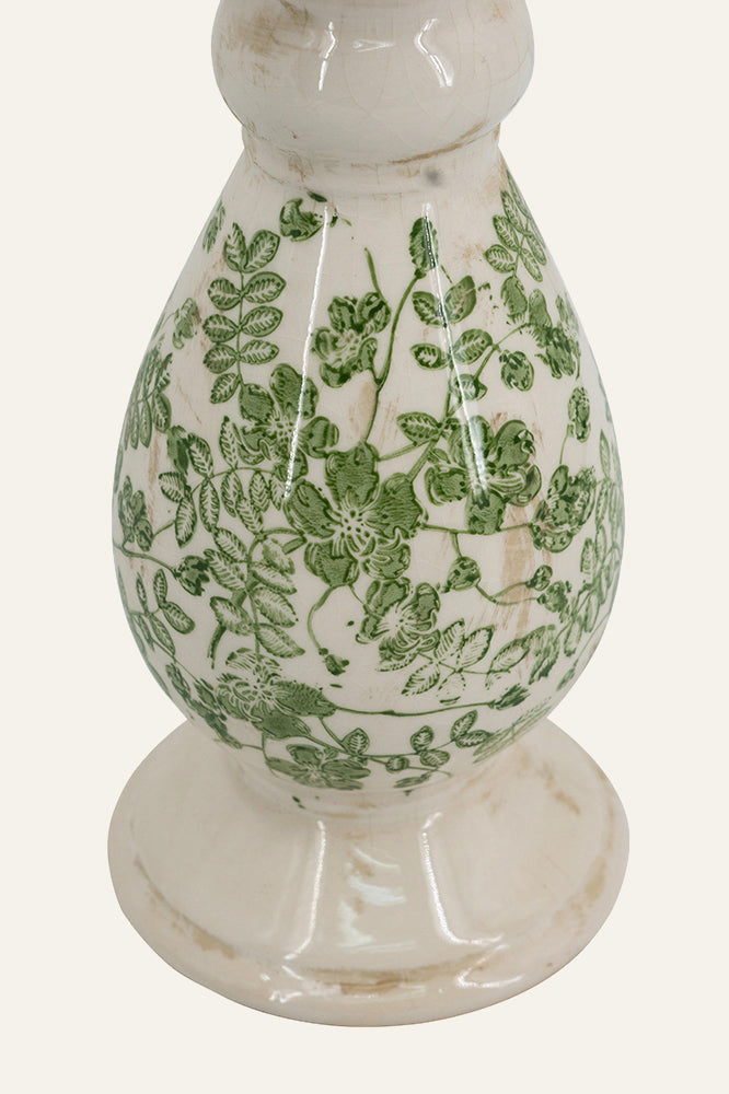 Floral and Vine Motif Candle Holder in Ceramic