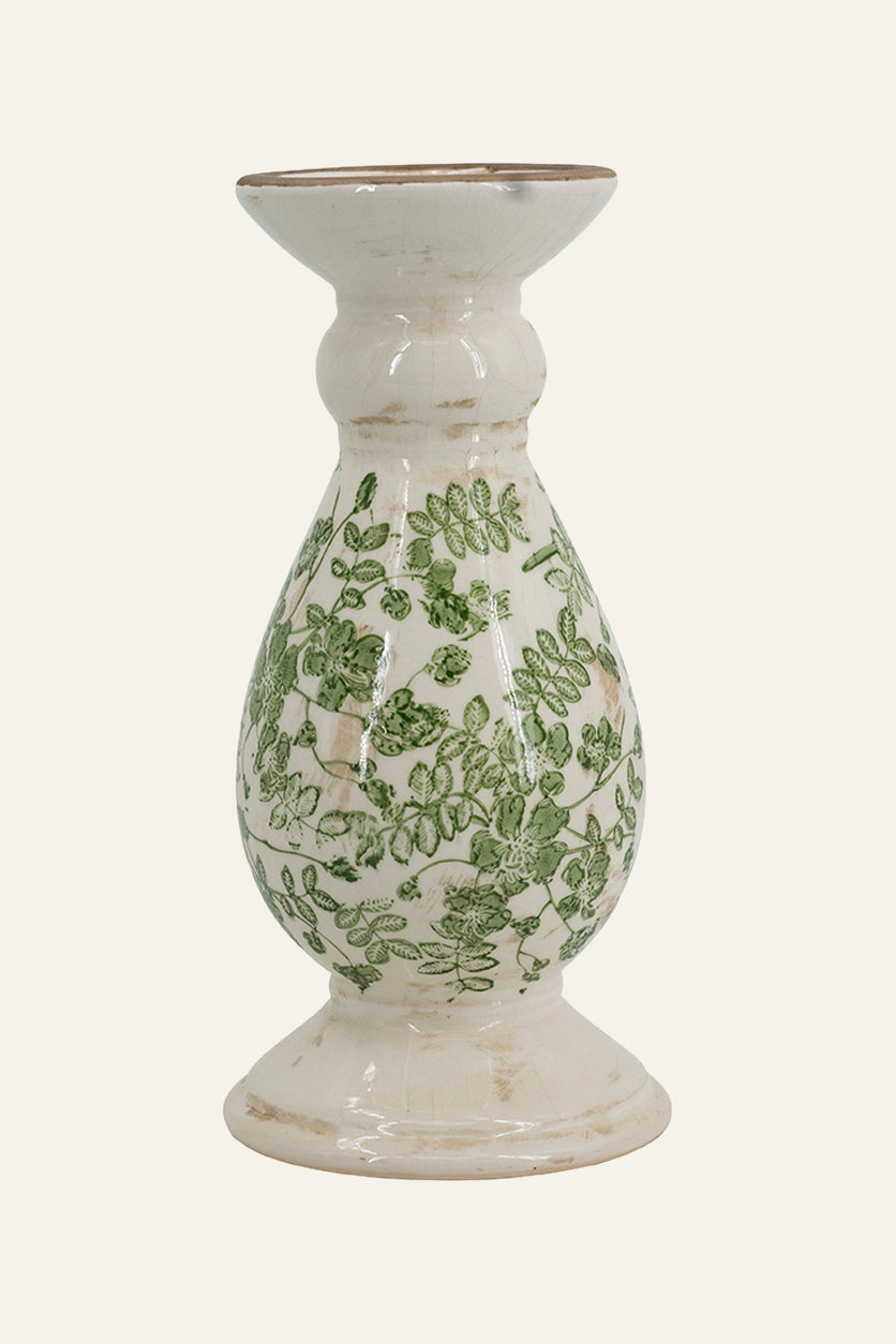 Floral and Vine Motif Candle Holder in Ceramic