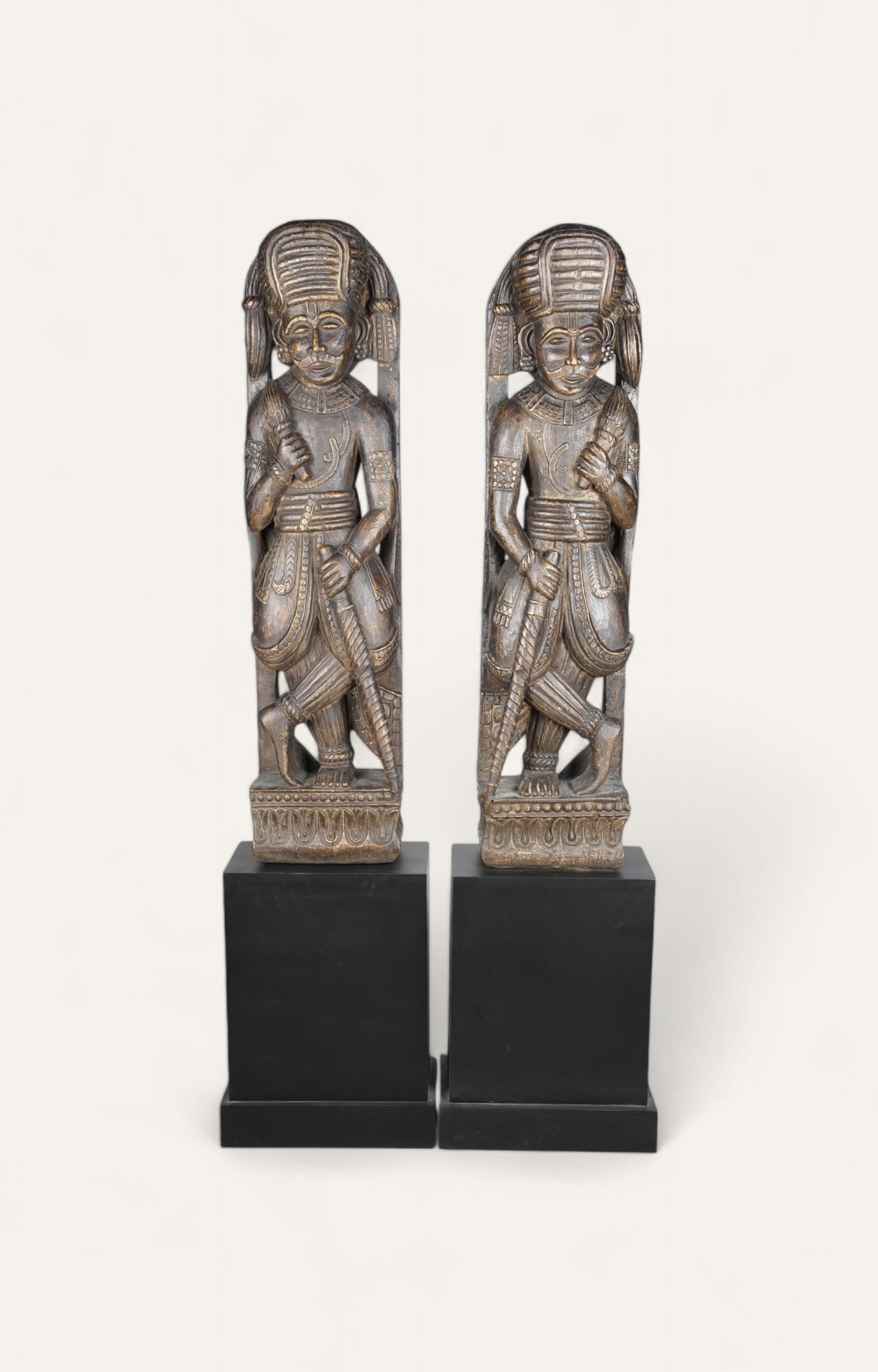 Abstract Wooden Figures On Stand - Pair