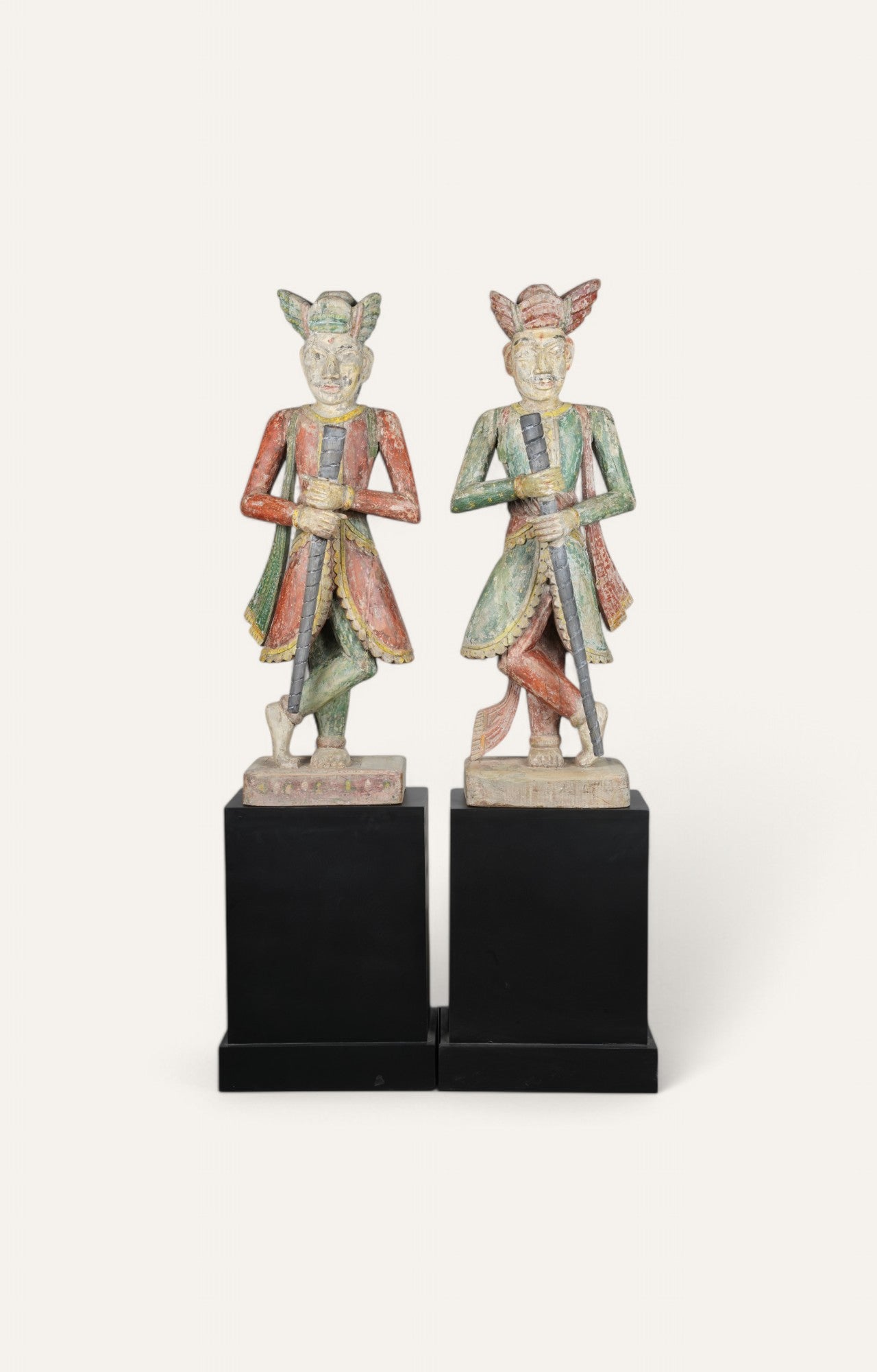 Abstract Wooden Figures On Stand - Pair