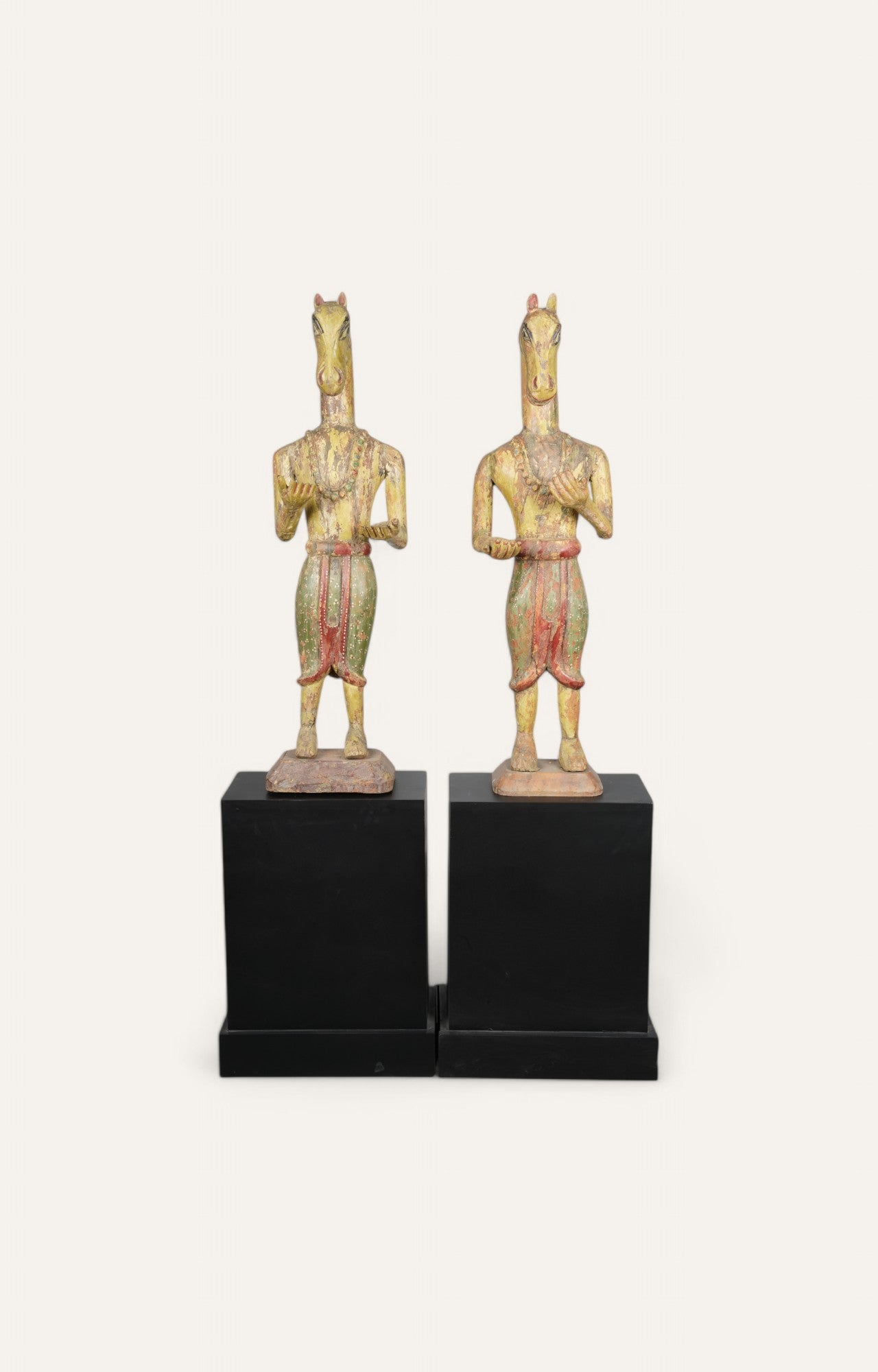 Abstract Wooden Figures On Stand - Pair