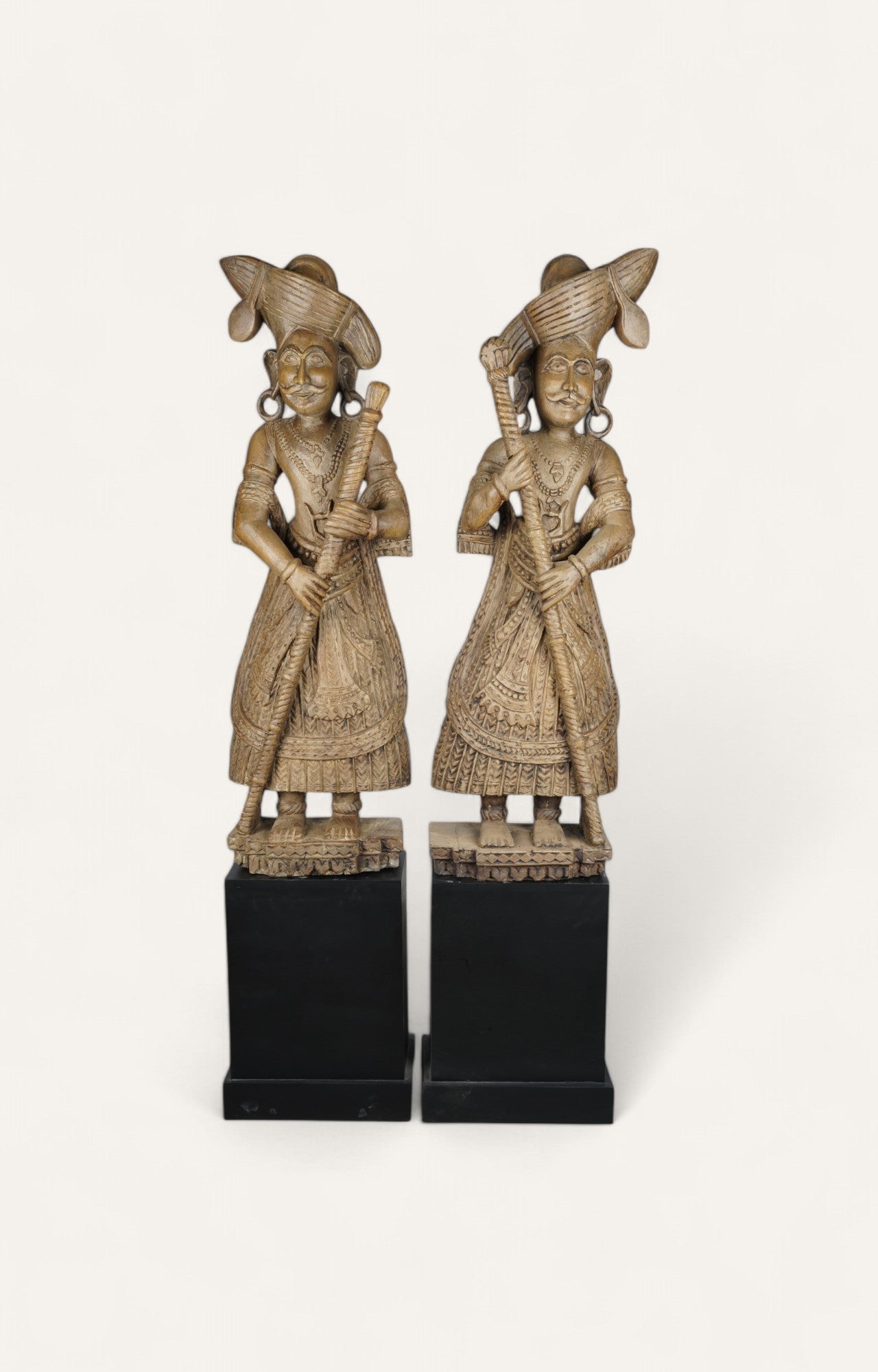 Abstract Wooden Figures On Stand - Pair