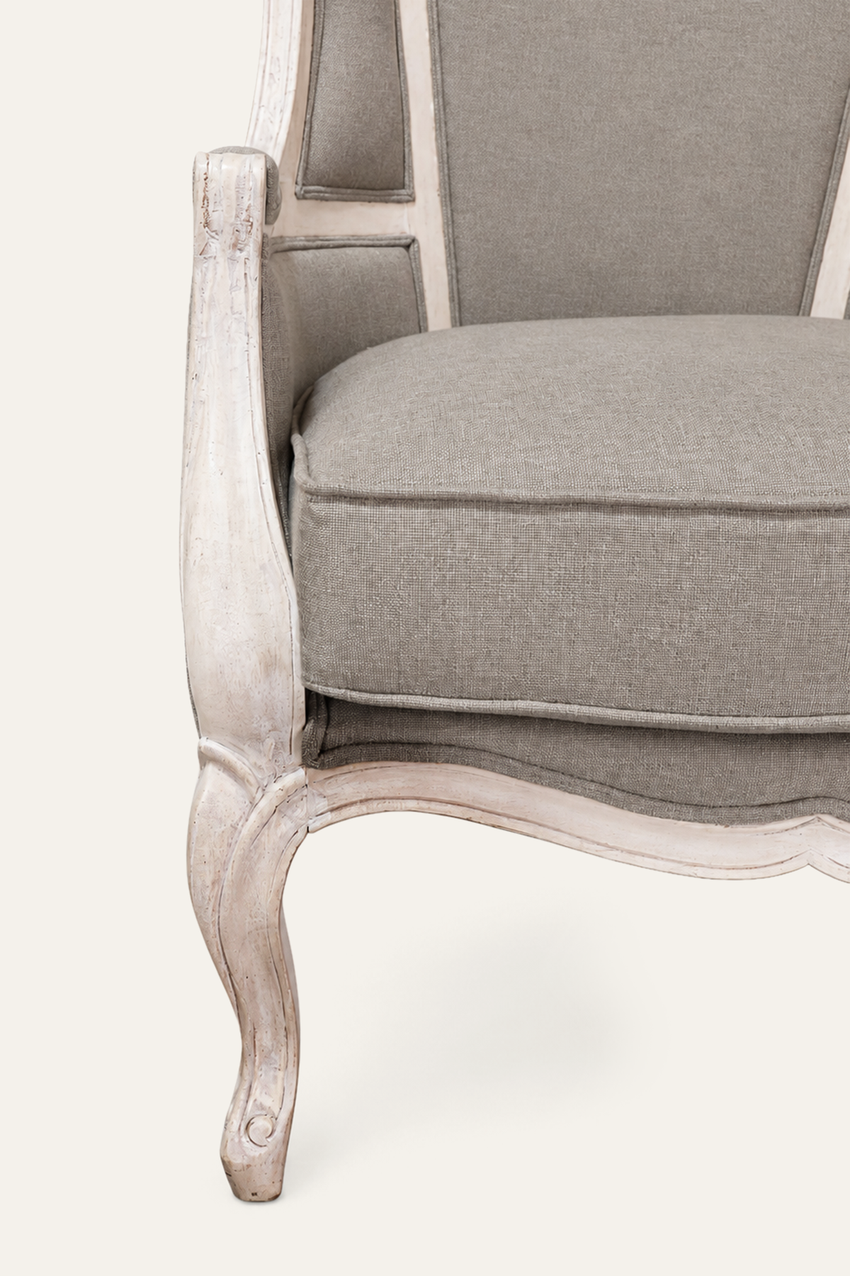 French Style Balloon-Back Upholstered Porter Chair in Muted Gray Fabric