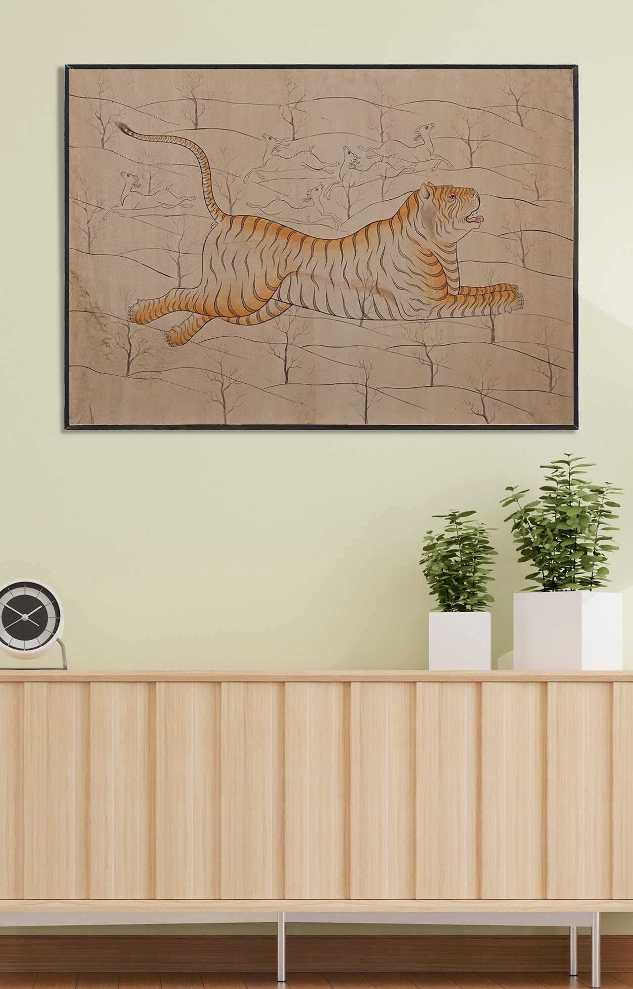 Large 19th Century Tiger Painting.