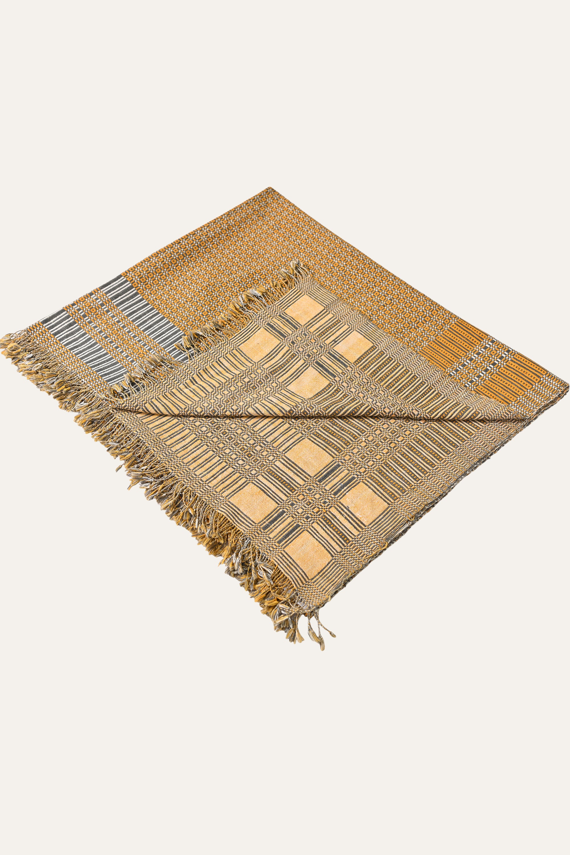 Vintage Ochre Check Cotton Khes Wall Tapestry
