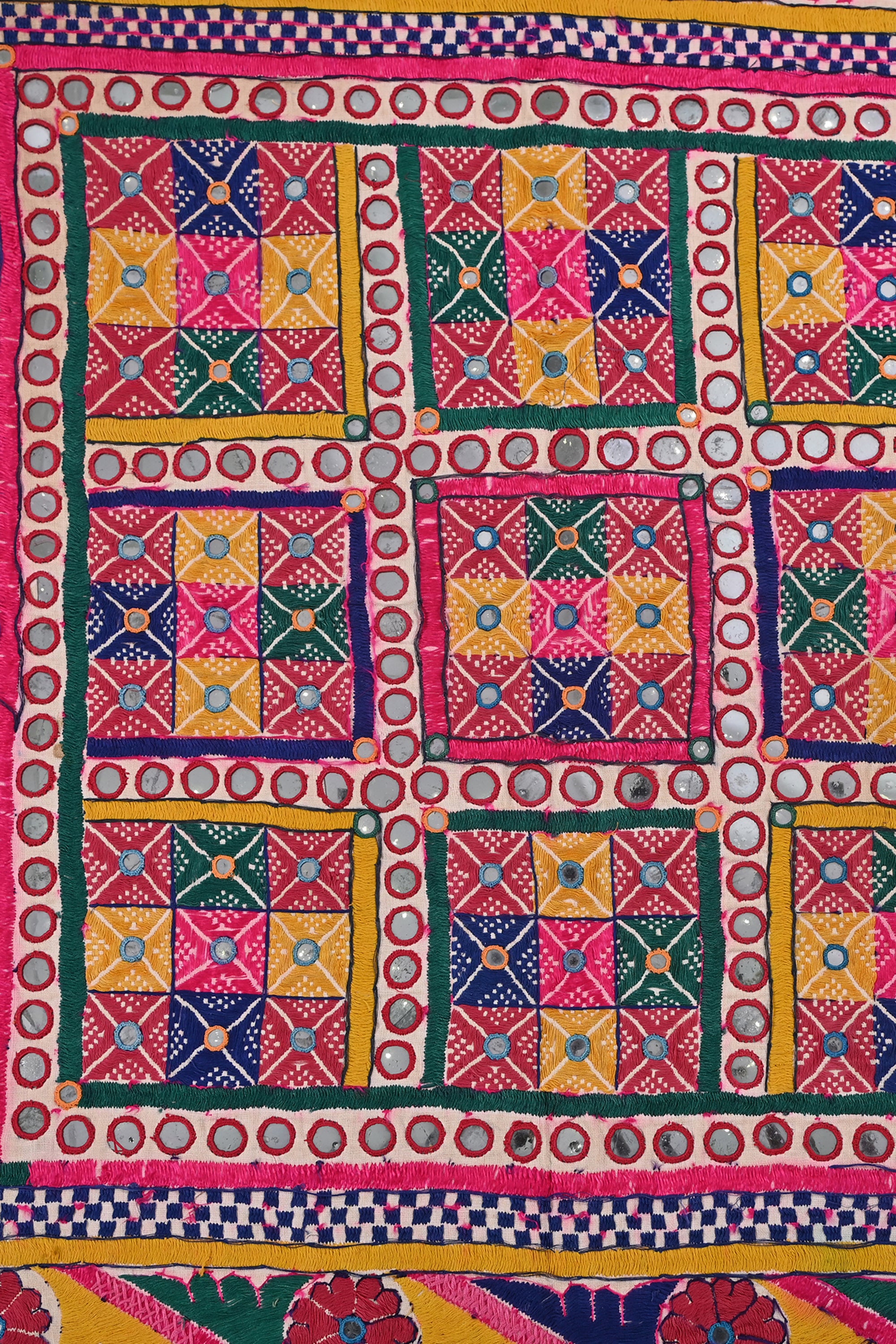 Collectible Vintage Kutch Mirror Work Textile Wall Hanging | Fusion Furnishing