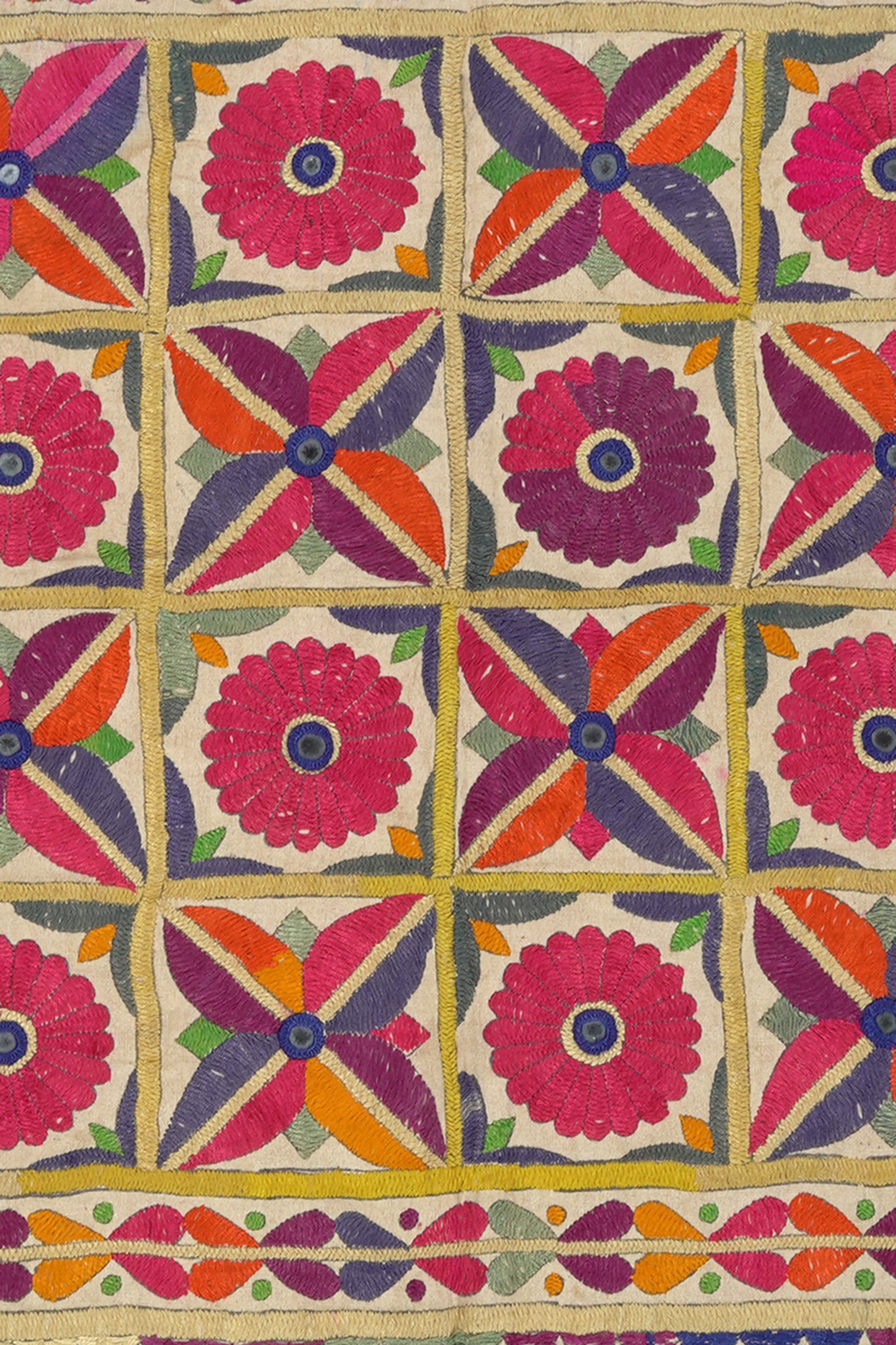 Geometric Patchwork Gujarati Embroidery Textile Wall Hanging