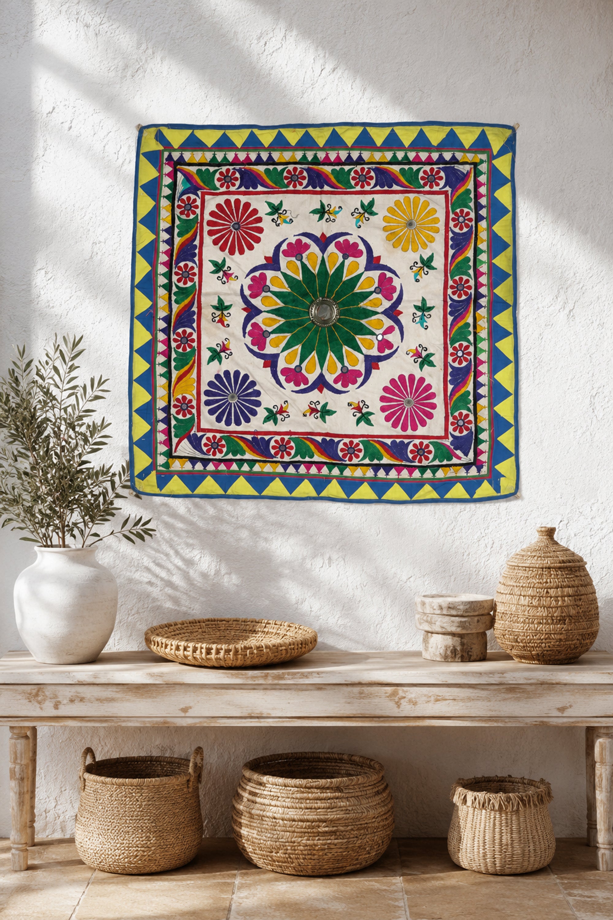 Kutch Embroidery Wall Hanging with Floral Motifs