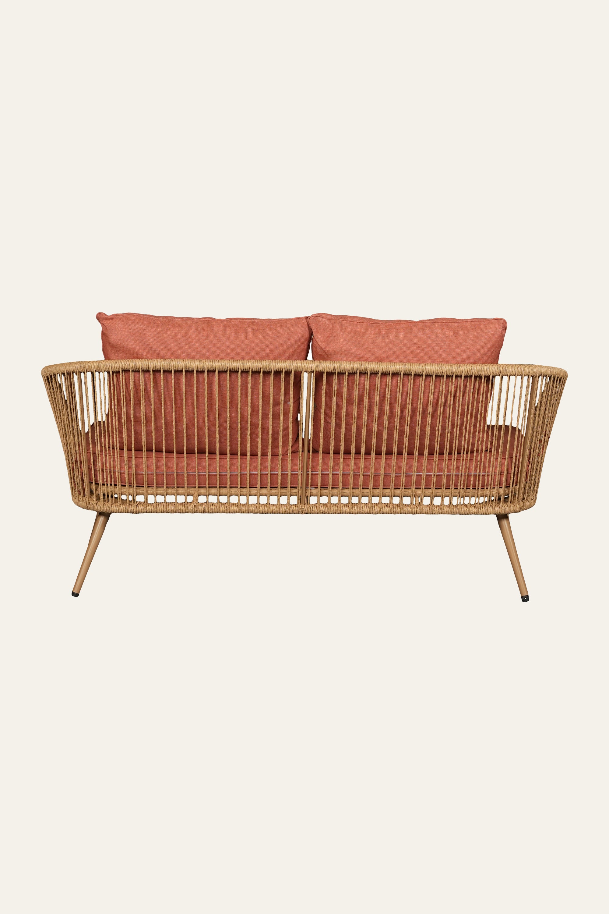 Woven Outdoor 2 Seater Sofa with Terracotta Cushions
