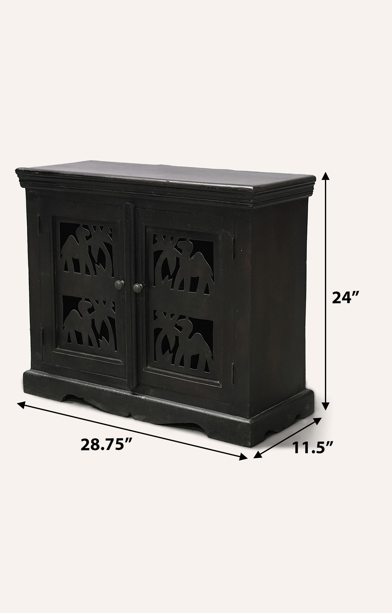 Black Wooden Cabinet with Elephant Carvings