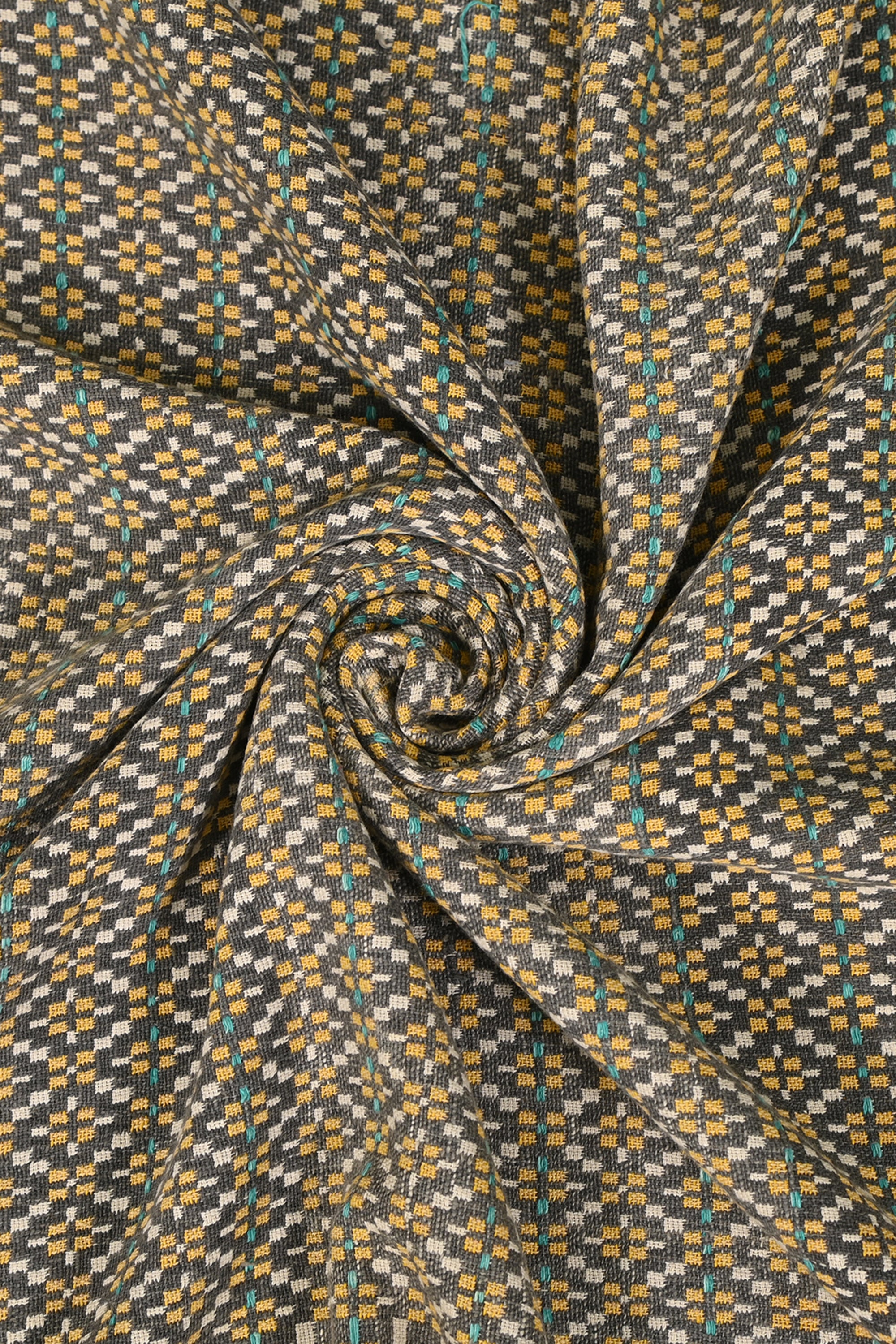 Soft Grey Reversible Khes Throw with Mustard Border & Vintage Fringe