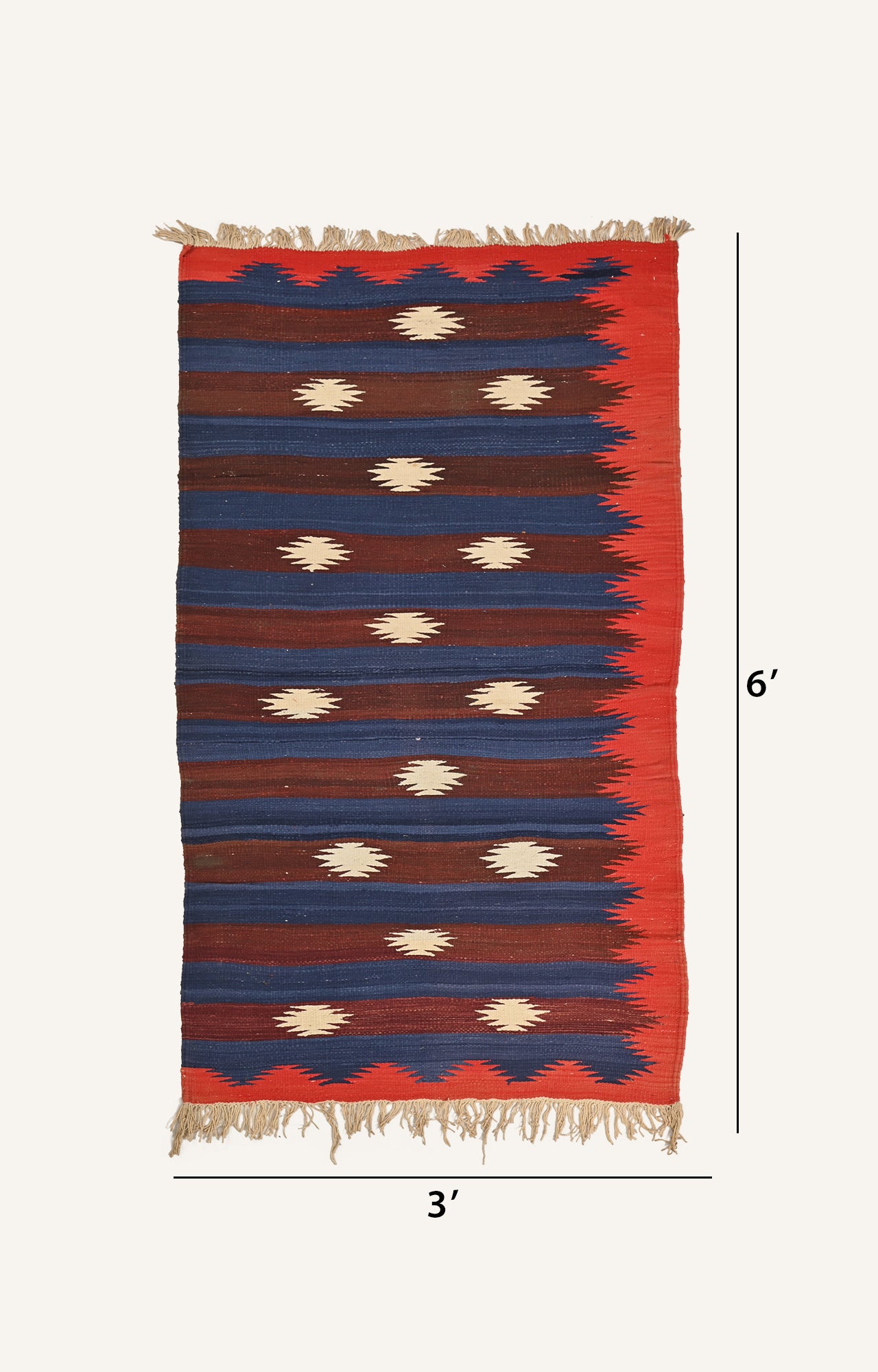 Brown and blue striped cotton durrie with Orange Border