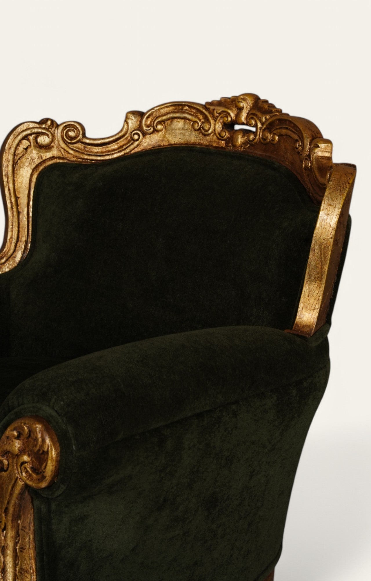 Baroque Velvet Armchair in Antique Gold Teak