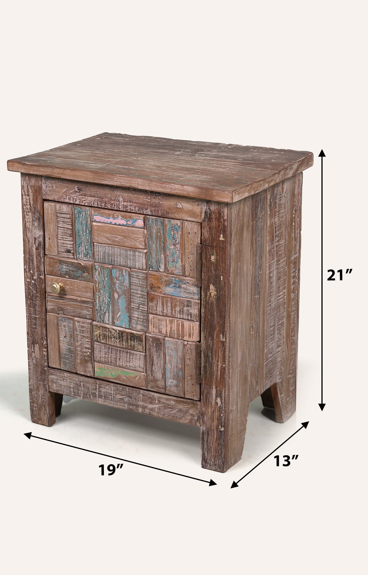 Wooden Nightstand with Lattice Door