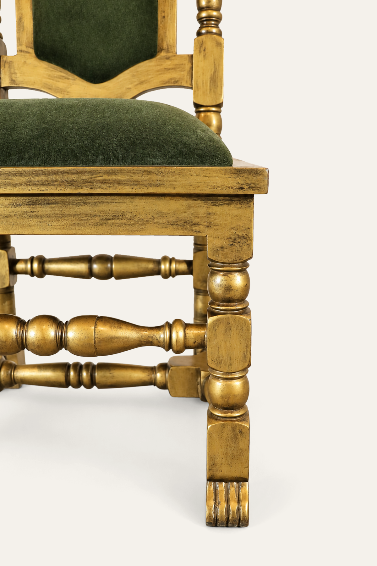 Spanish Style High-Back Upholstered Study Chair in Gold-Toned Finish