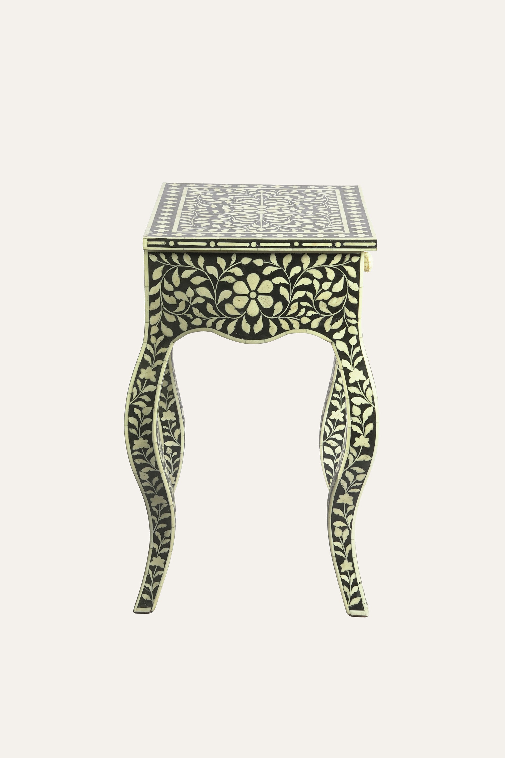 Bone Inlay Cabriole Leg Bedside Table