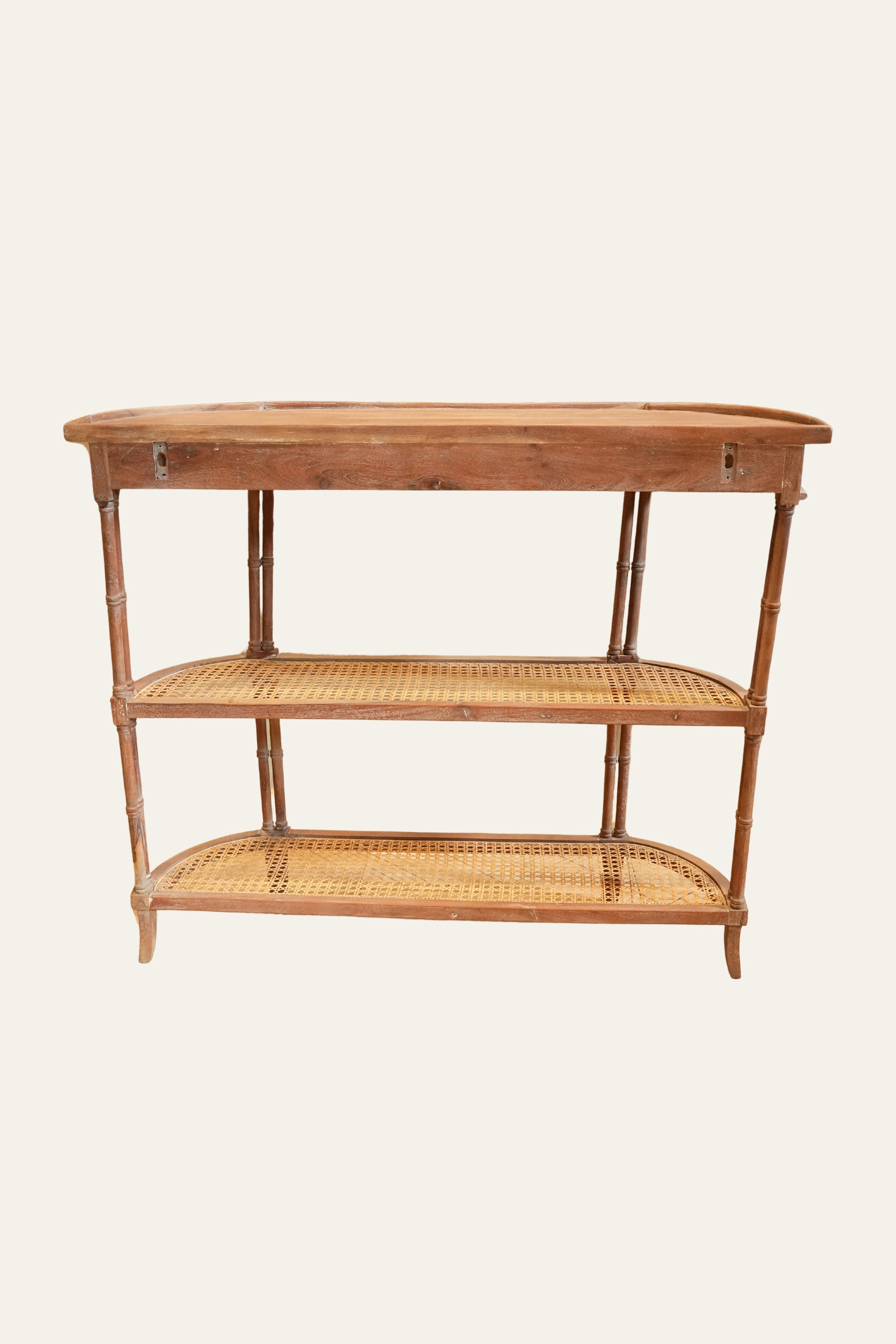 Three Tier Cane Half Round Console Table with Inbuilt Drawers
