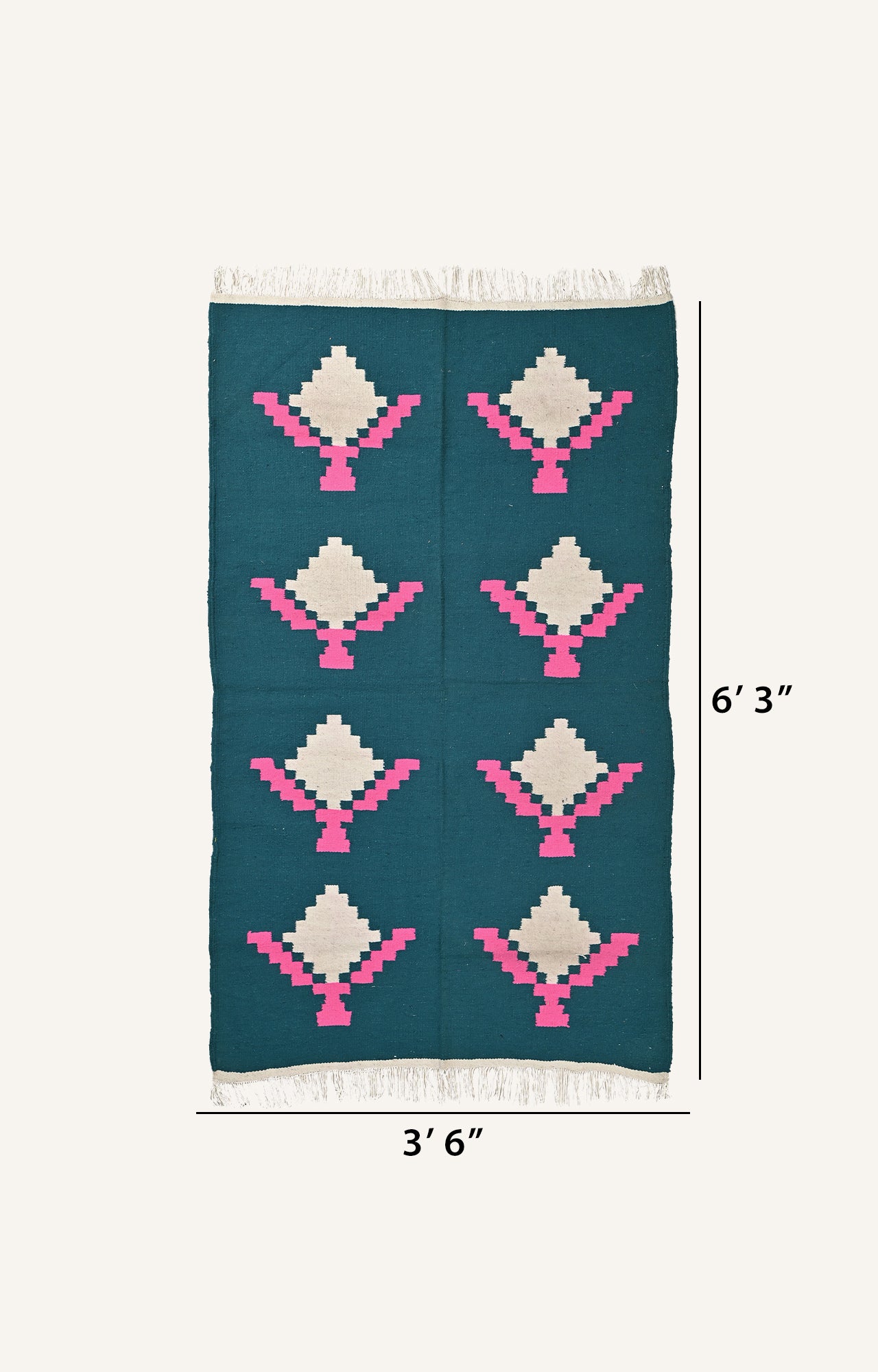 Handwoven Punjabi Dhurrie with Diamonds Motifs